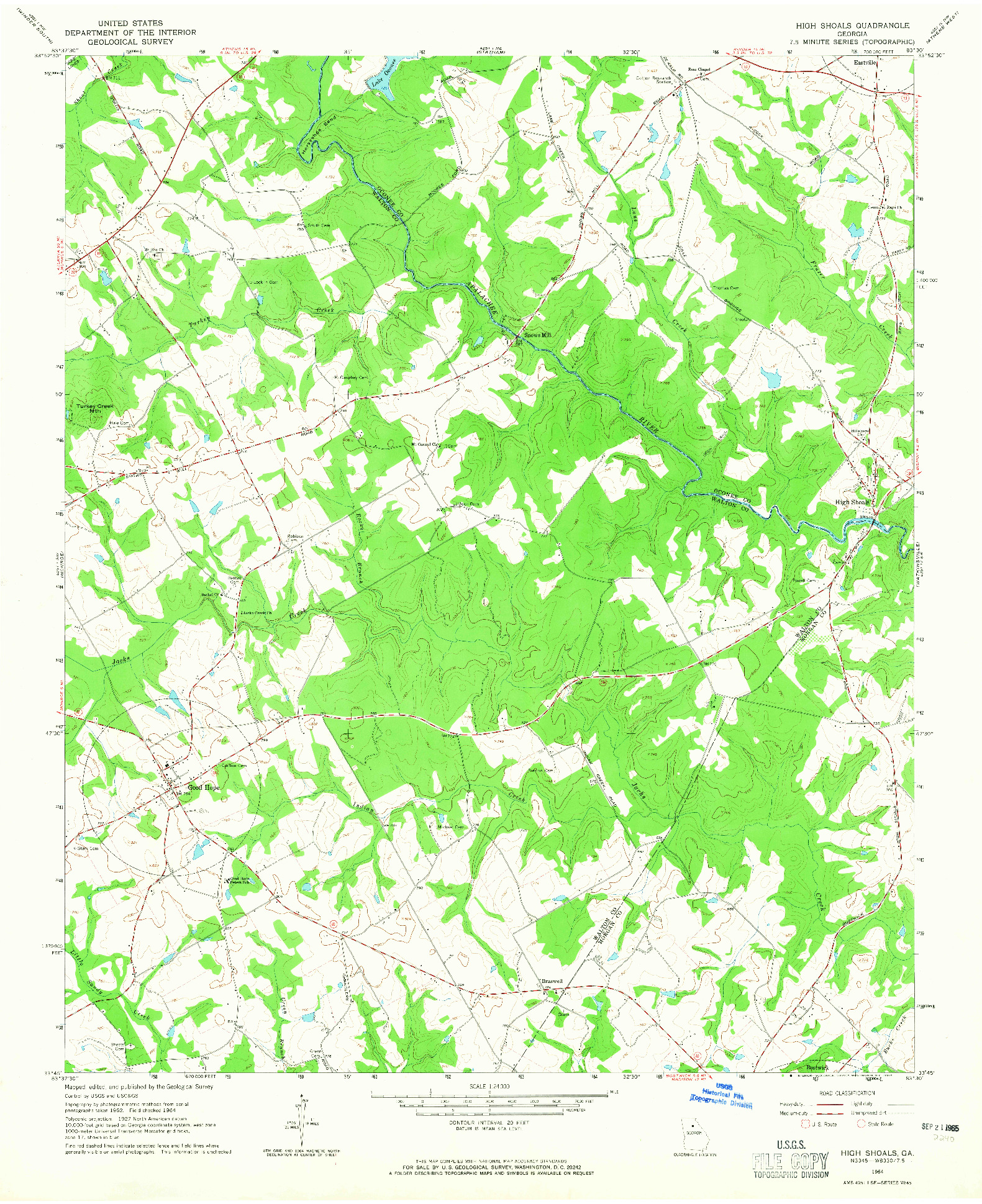 USGS 1:24000-SCALE QUADRANGLE FOR HIGH SHOALS, GA 1964