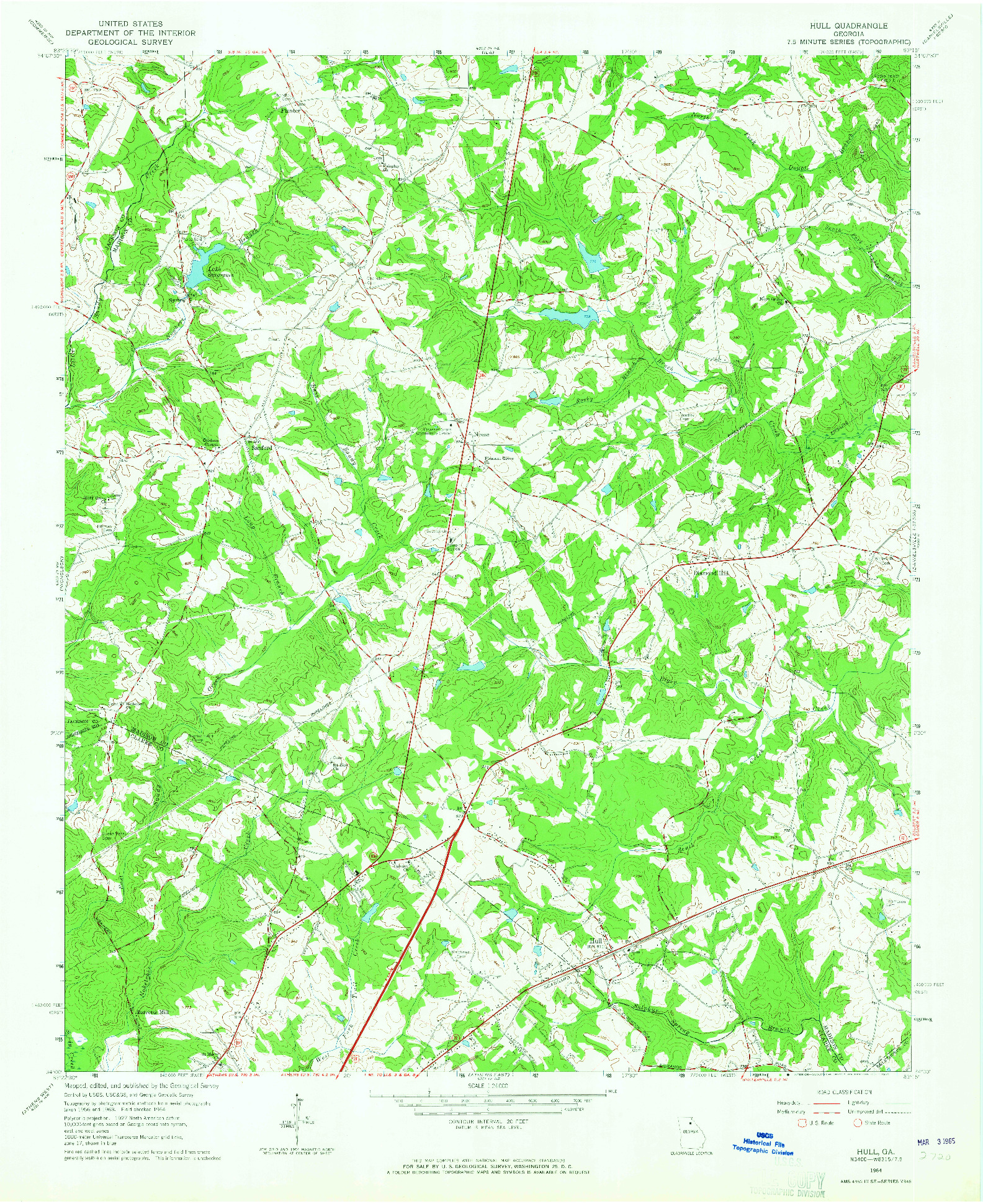 USGS 1:24000-SCALE QUADRANGLE FOR HULL, GA 1964