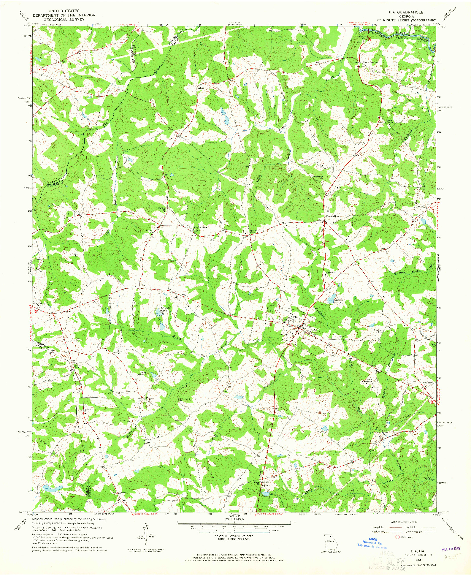 USGS 1:24000-SCALE QUADRANGLE FOR ILA, GA 1964