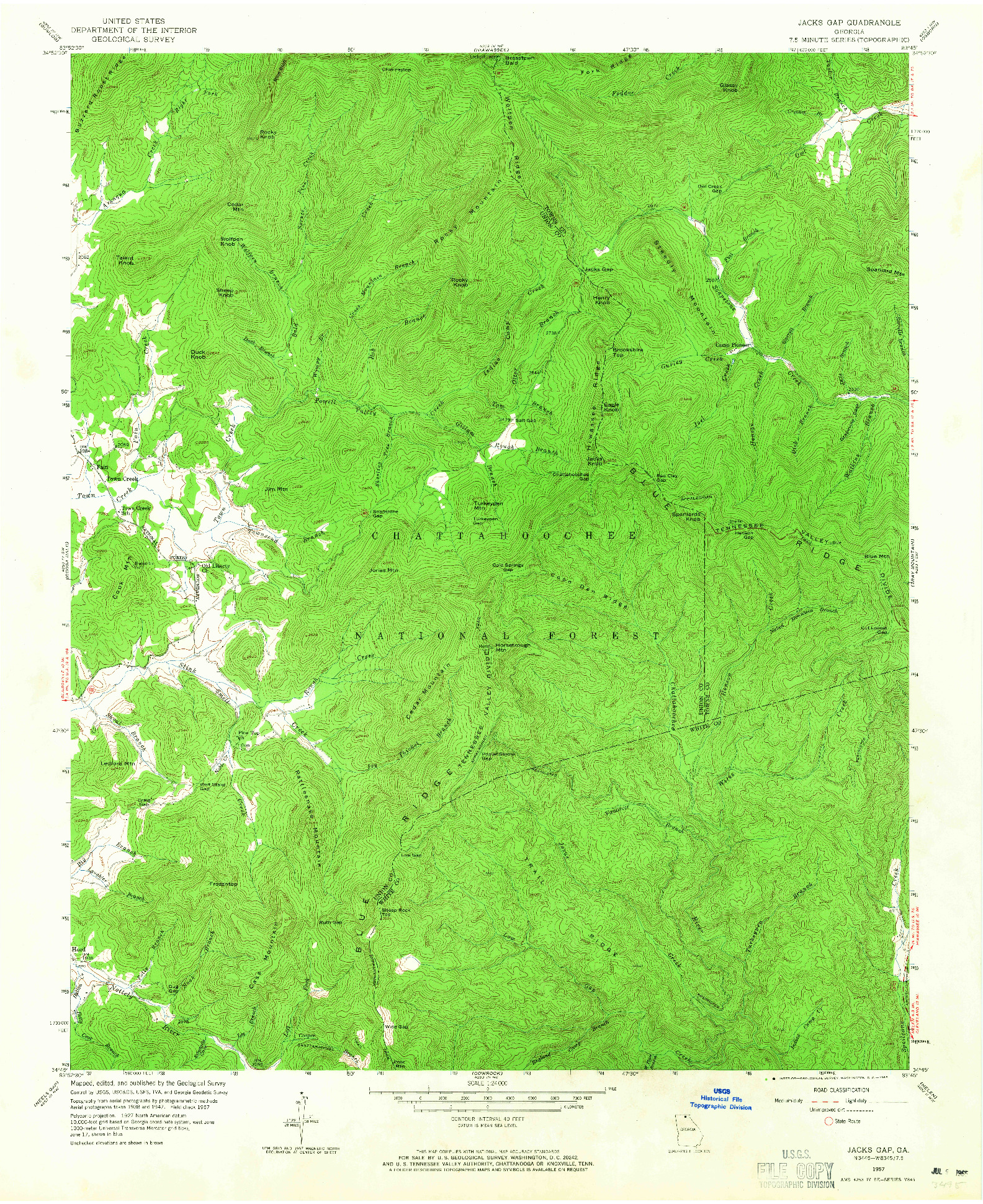 USGS 1:24000-SCALE QUADRANGLE FOR JACKS GAP, GA 1957