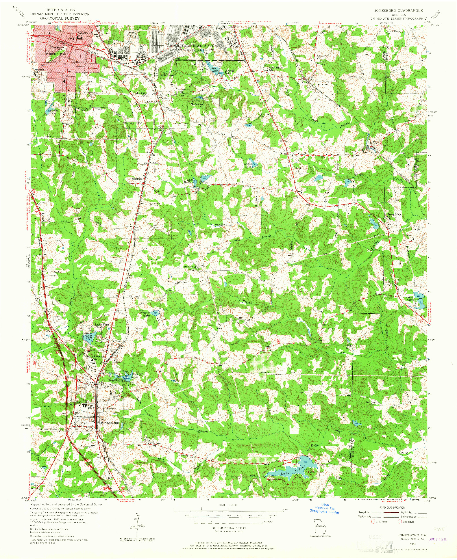 USGS 1:24000-SCALE QUADRANGLE FOR JONESBORO, GA 1954