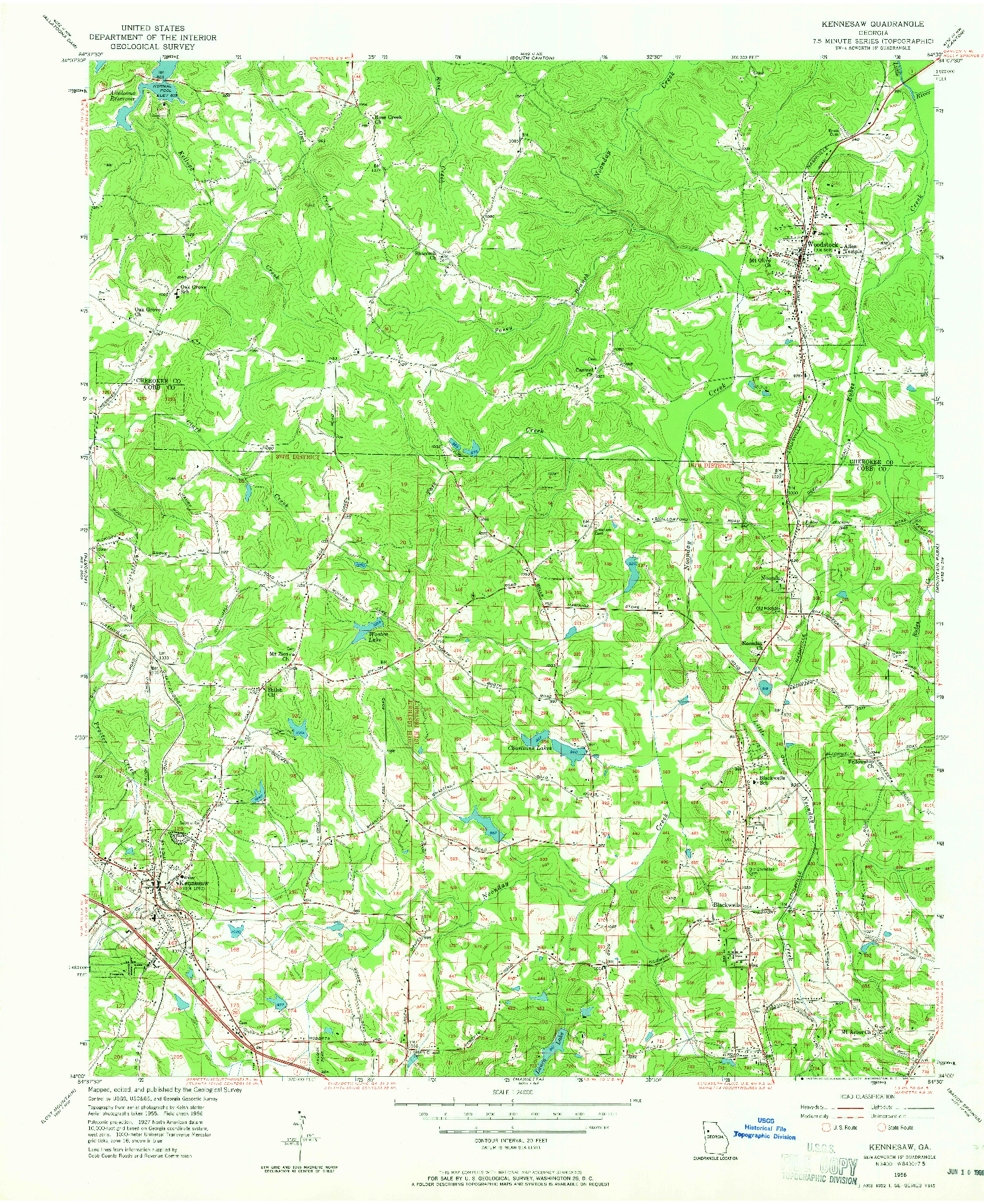 USGS 1:24000-SCALE QUADRANGLE FOR KENNESAW, GA 1956