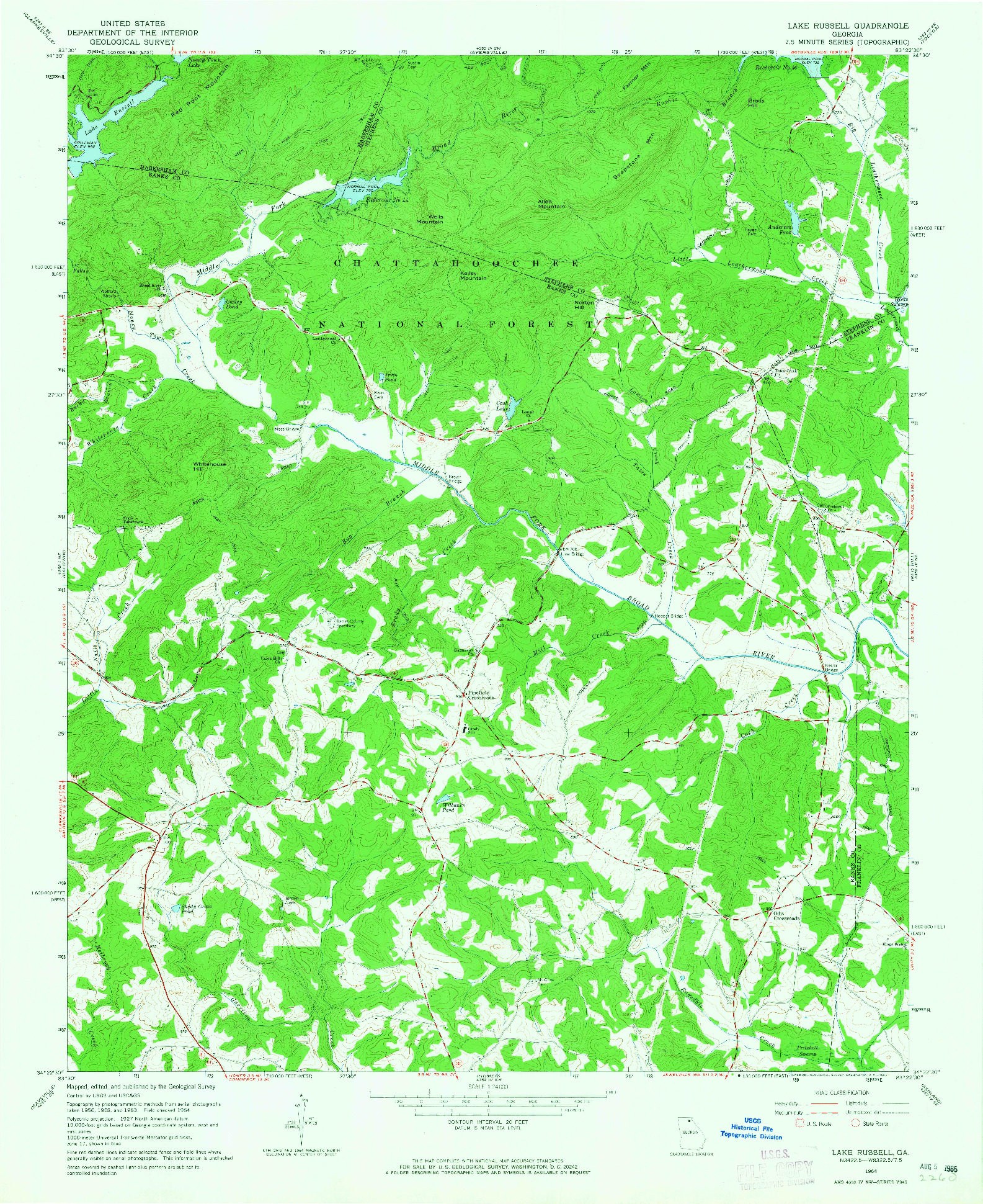 USGS 1:24000-SCALE QUADRANGLE FOR LAKE RUSSELL, GA 1964