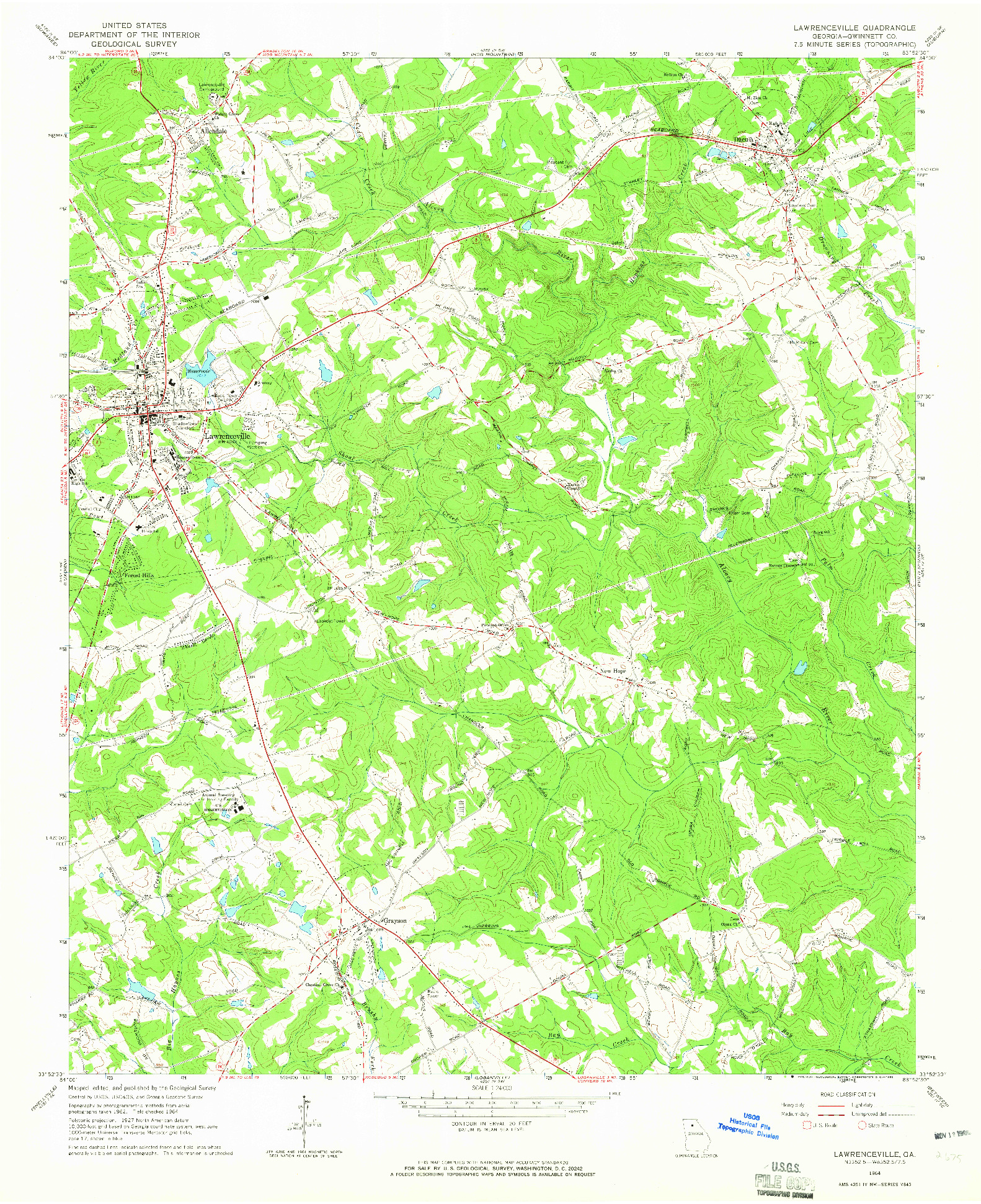 USGS 1:24000-SCALE QUADRANGLE FOR LAWRENCEVILLE, GA 1964