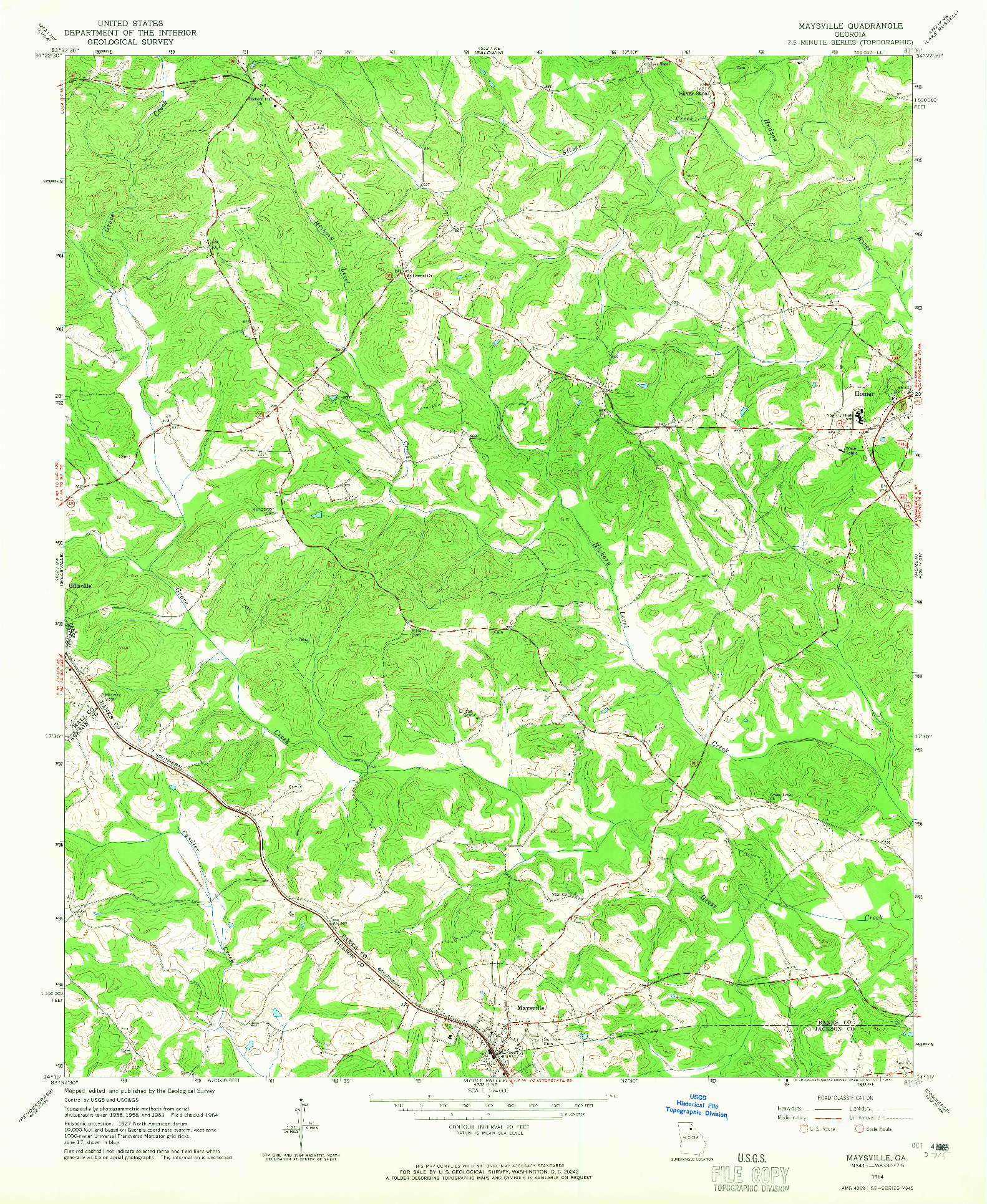 USGS 1:24000-SCALE QUADRANGLE FOR MAYSVILLE, GA 1964