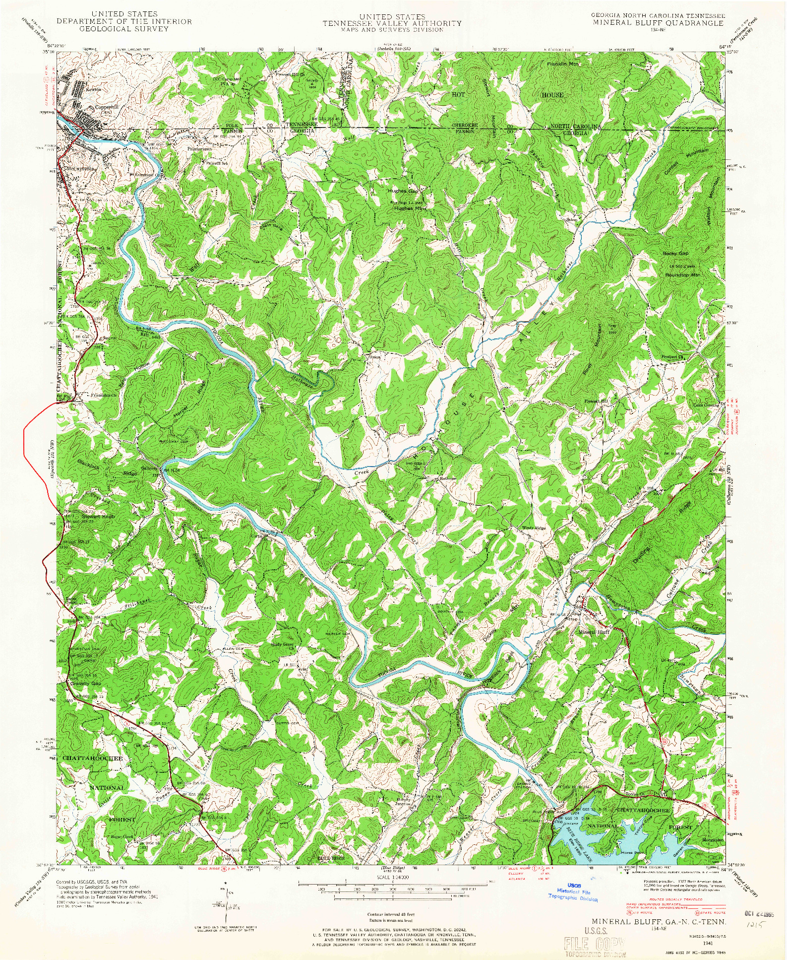 USGS 1:24000-SCALE QUADRANGLE FOR MINERAL BLUFF, GA 1941