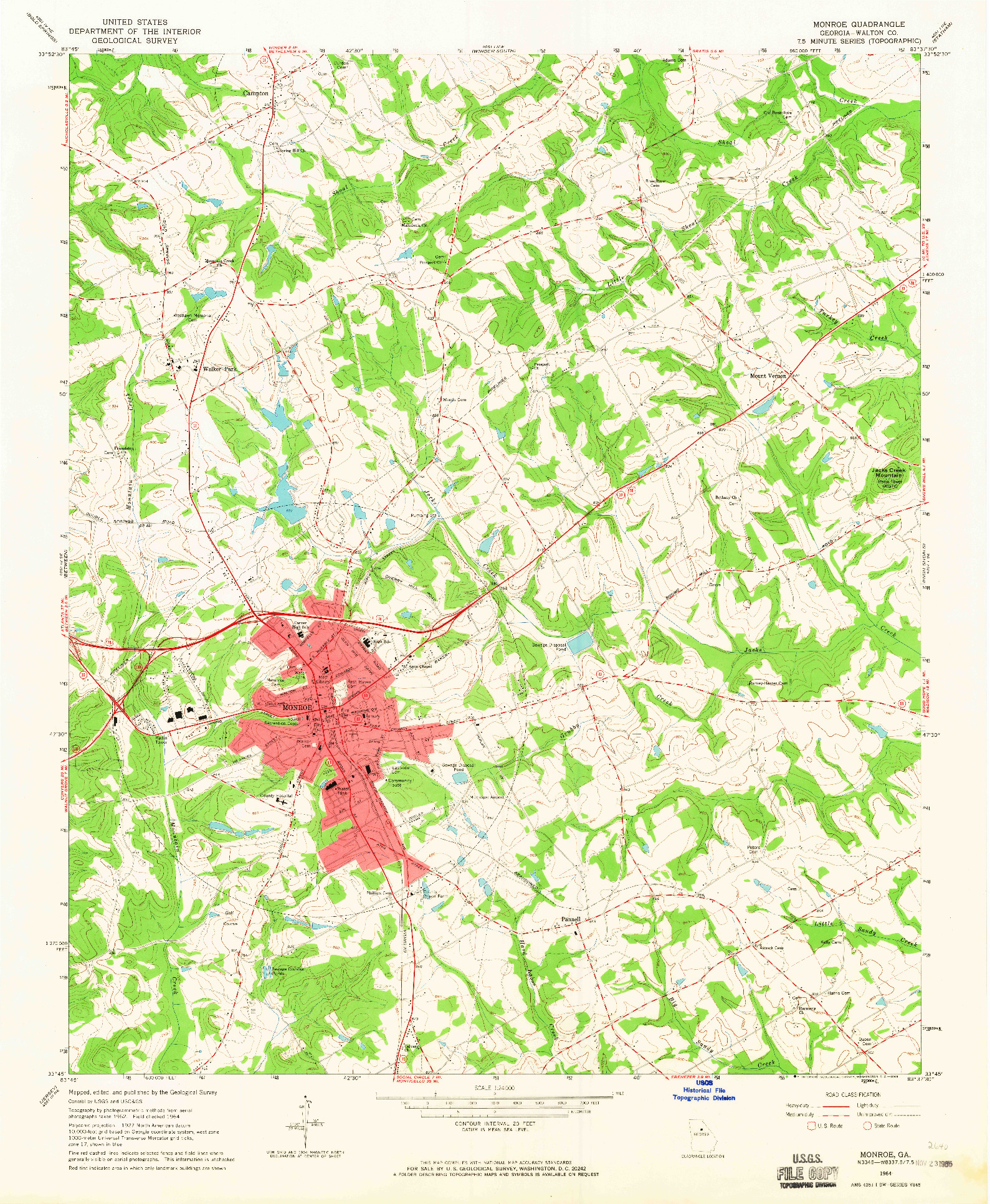 USGS 1:24000-SCALE QUADRANGLE FOR MONROE, GA 1964