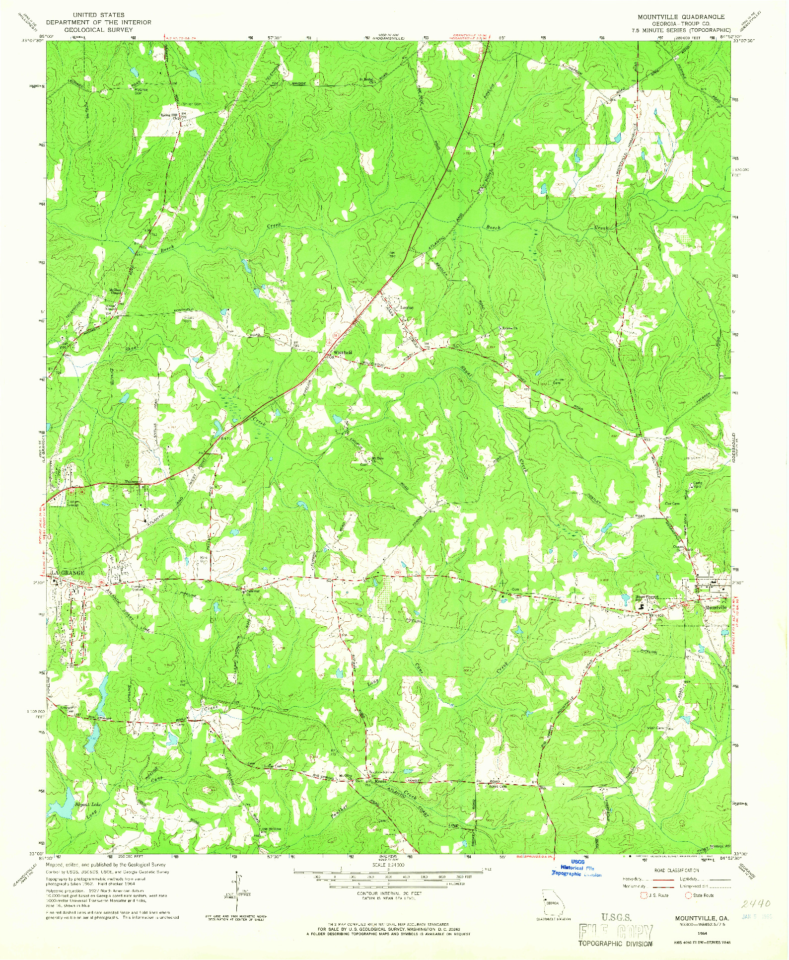 USGS 1:24000-SCALE QUADRANGLE FOR MOUNTVILLE, GA 1964