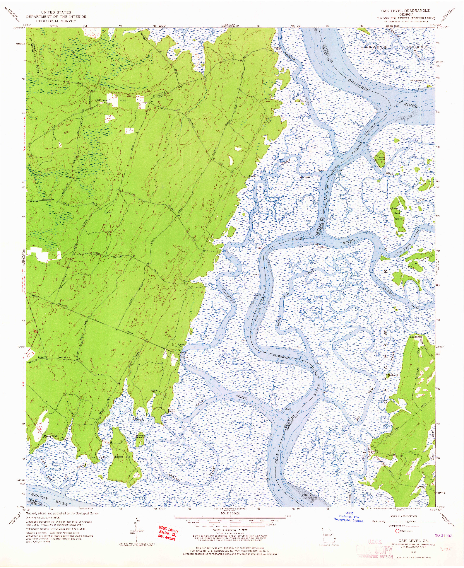 USGS 1:24000-SCALE QUADRANGLE FOR OAK LEVEL, GA 1957