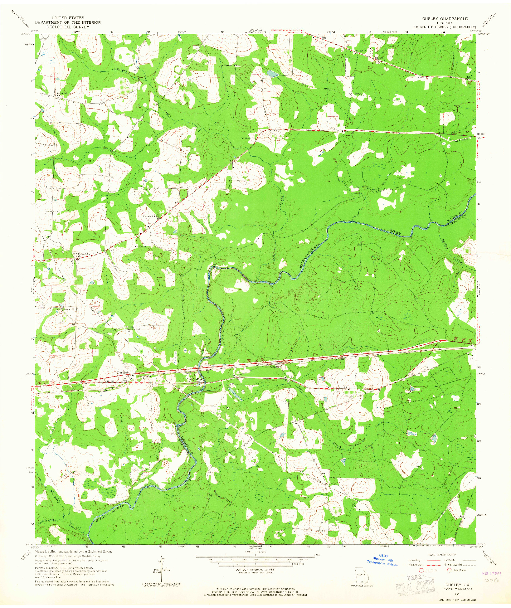 USGS 1:24000-SCALE QUADRANGLE FOR OUSLEY, GA 1961