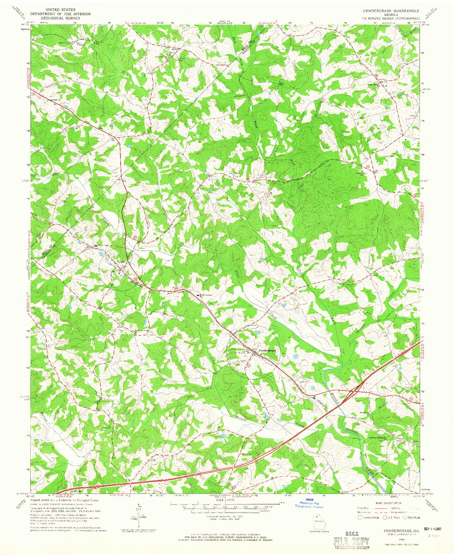 USGS 1:24000-SCALE QUADRANGLE FOR PENDERGRASS, GA 1964