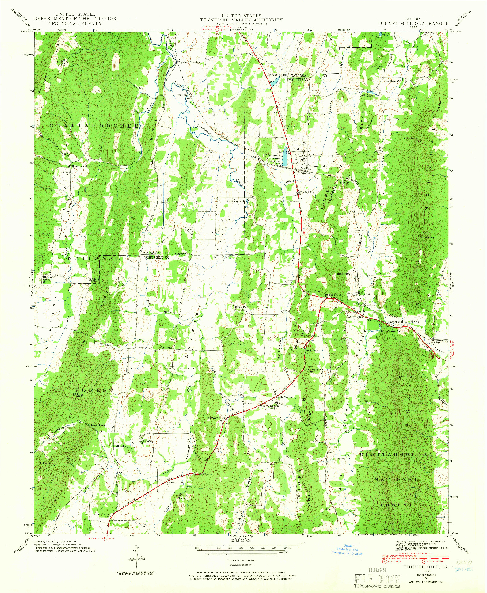 USGS 1:24000-SCALE QUADRANGLE FOR TUNNEL HILL, GA 1943