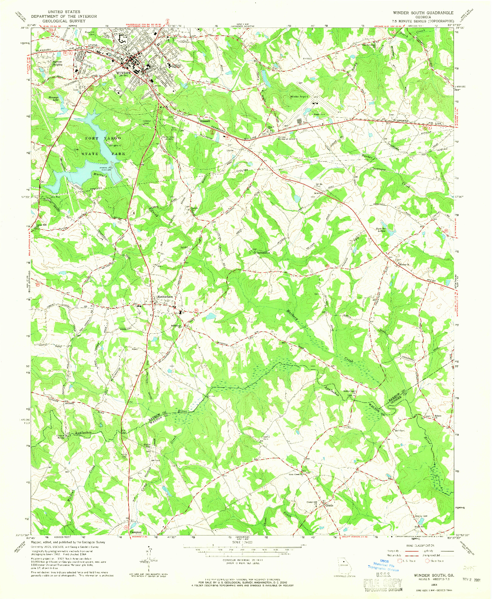 USGS 1:24000-SCALE QUADRANGLE FOR WINDER SOUTH, GA 1964