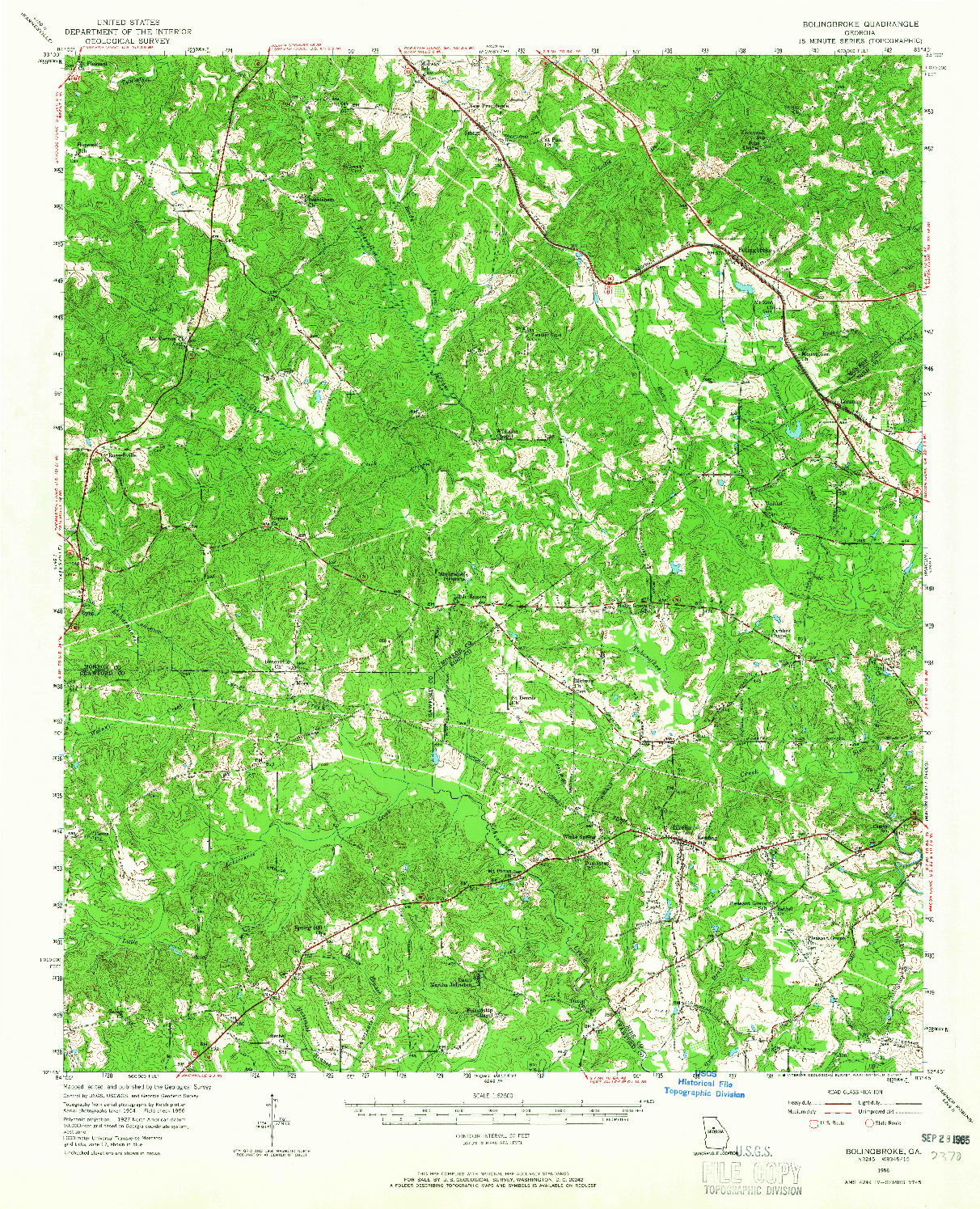 USGS 1:62500-SCALE QUADRANGLE FOR BOLINGBROKE, GA 1956