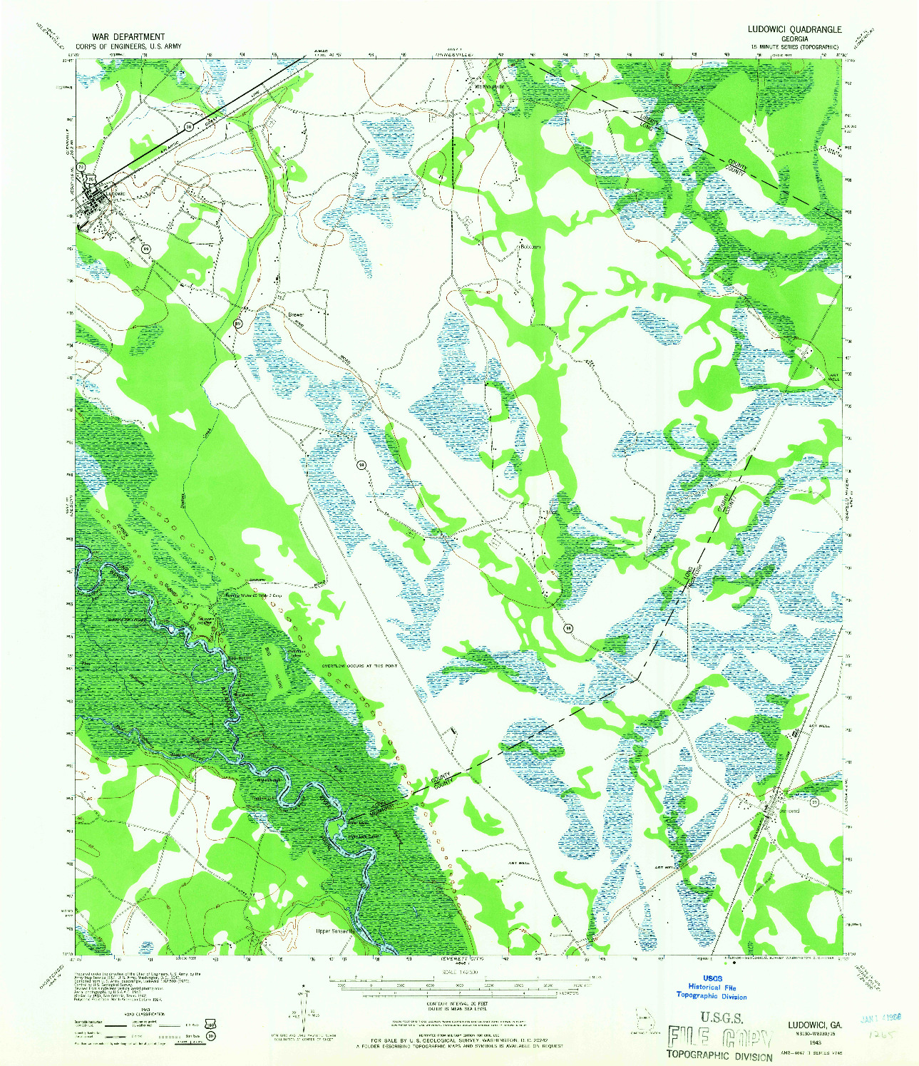 USGS 1:62500-SCALE QUADRANGLE FOR LUDOWICI, GA 1943