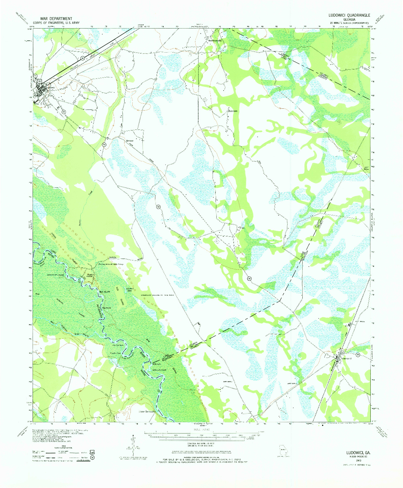 USGS 1:62500-SCALE QUADRANGLE FOR LUDOWICI, GA 1943