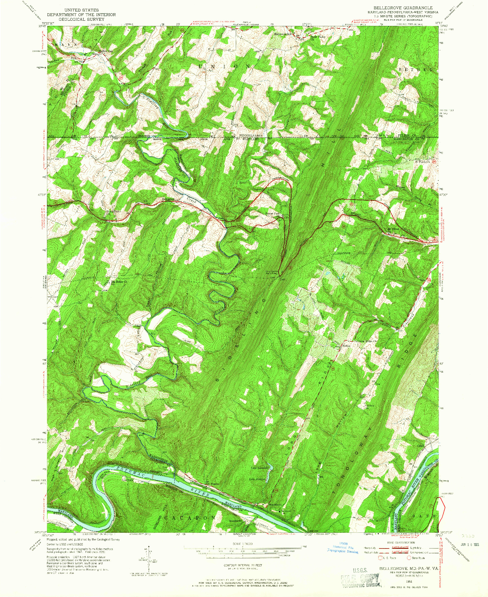 USGS 1:24000-SCALE QUADRANGLE FOR BELLEGROVE, MD 1951