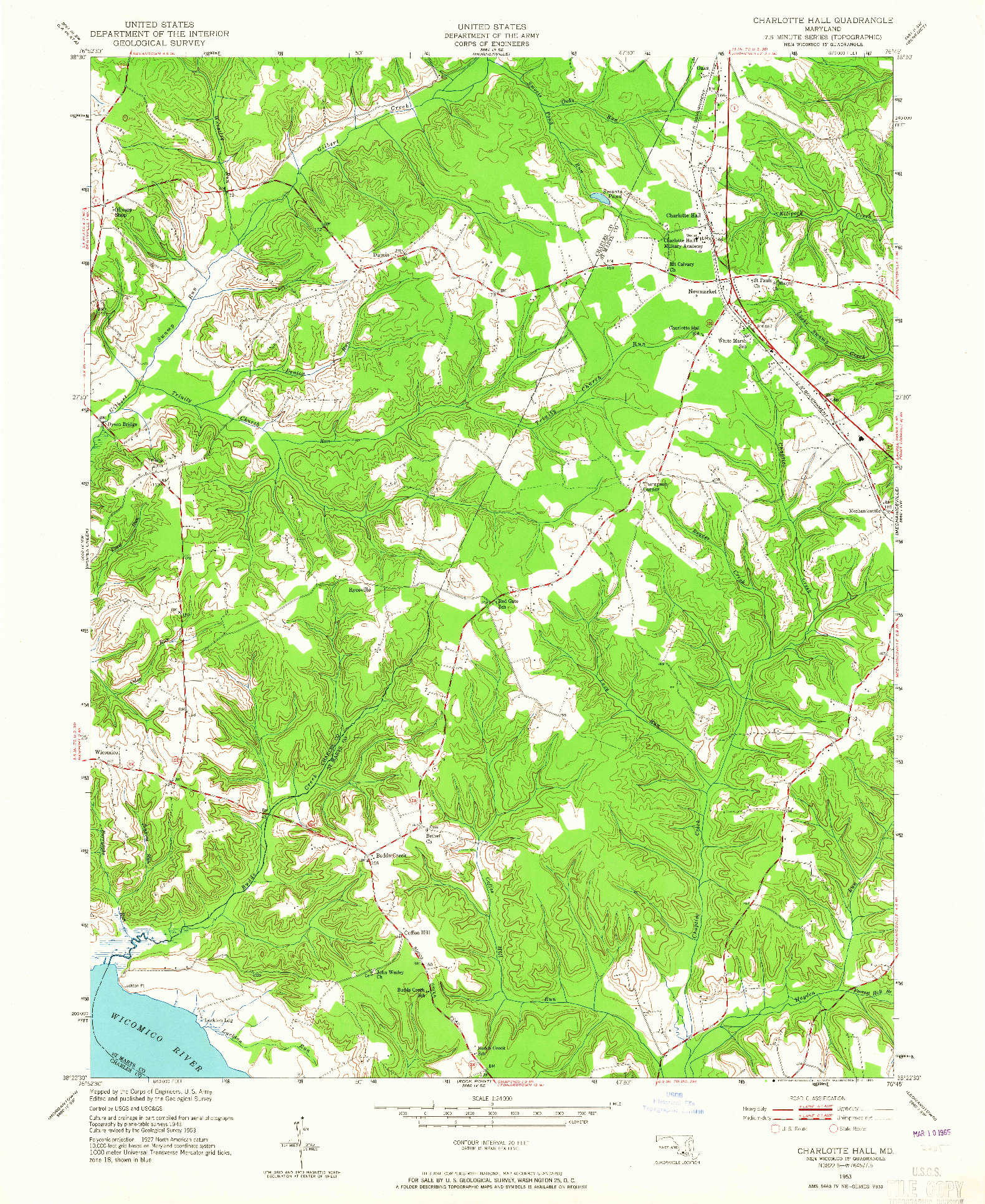 USGS 1:24000-SCALE QUADRANGLE FOR CHARLOTTE HALL, MD 1953