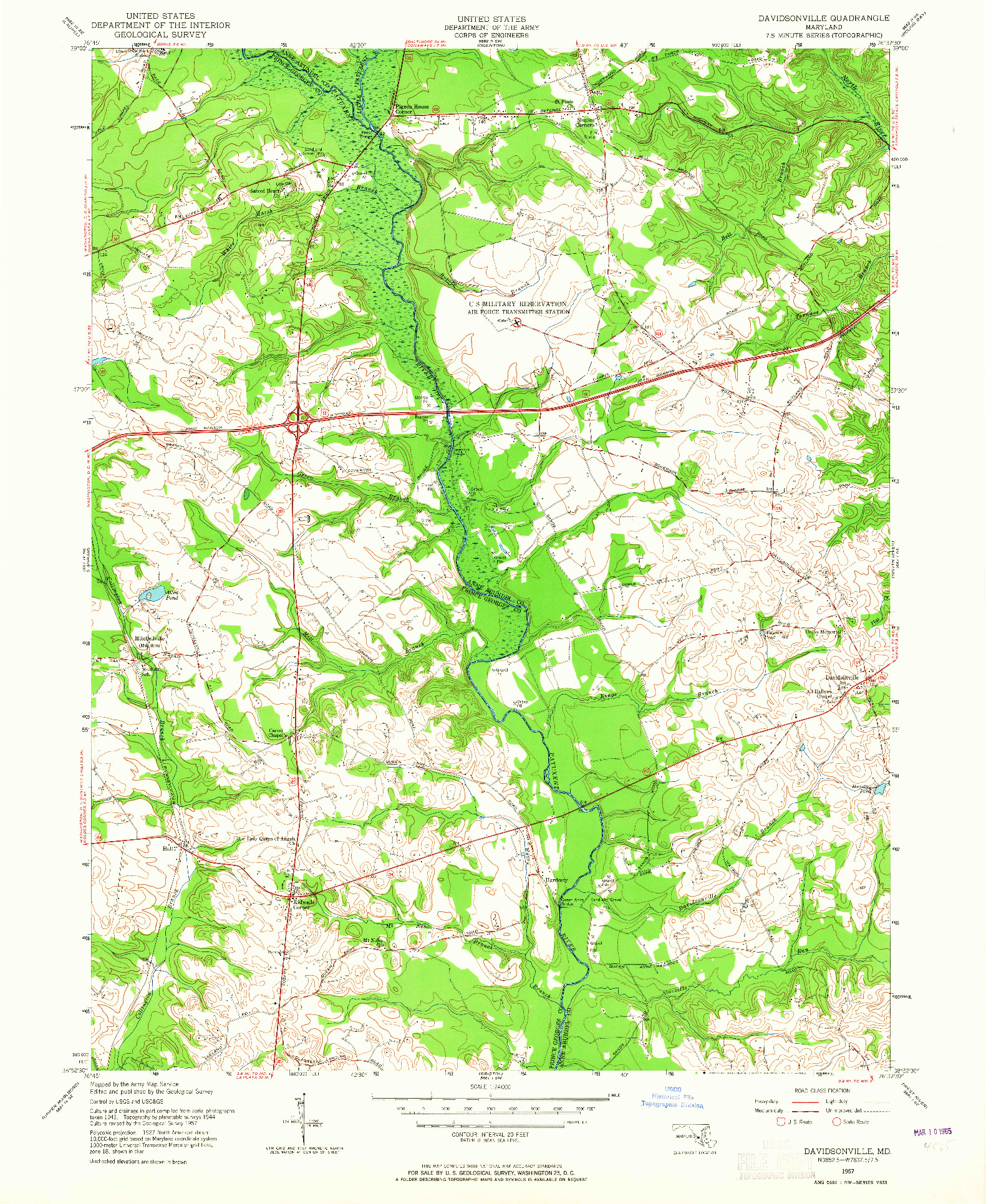 USGS 1:24000-SCALE QUADRANGLE FOR DAVIDSONVILLE, MD 1957