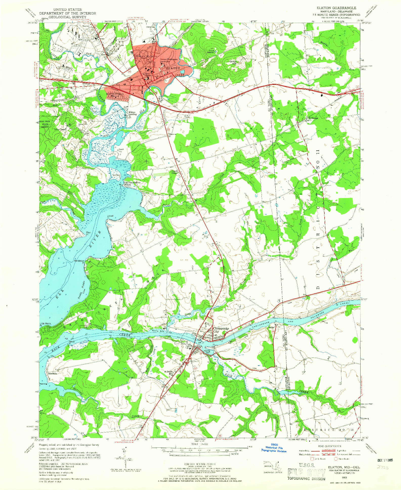 USGS 1:24000-SCALE QUADRANGLE FOR ELKTON, MD 1953