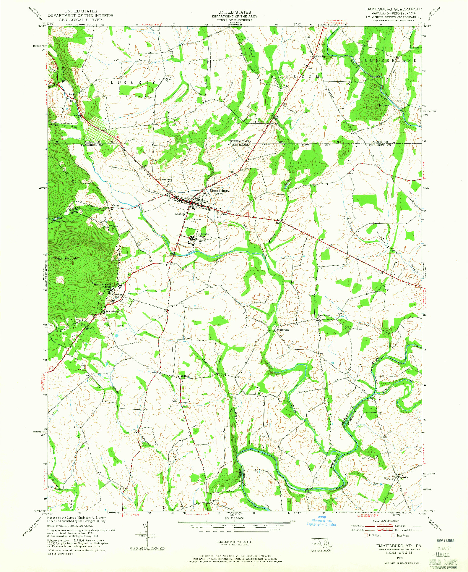 USGS 1:24000-SCALE QUADRANGLE FOR EMMITSBURG, MD 1953