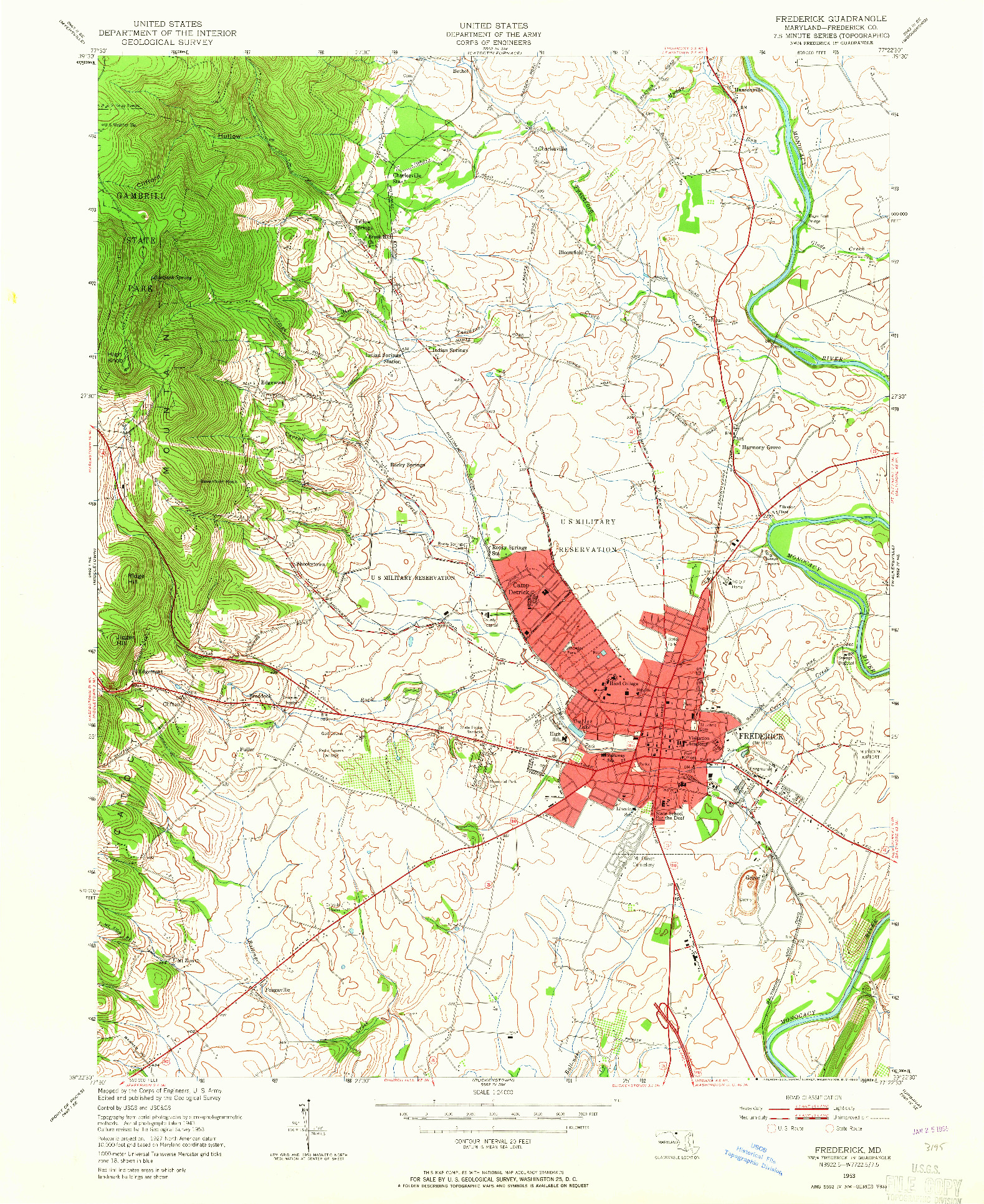 USGS 1:24000-SCALE QUADRANGLE FOR FREDERICK, MD 1953