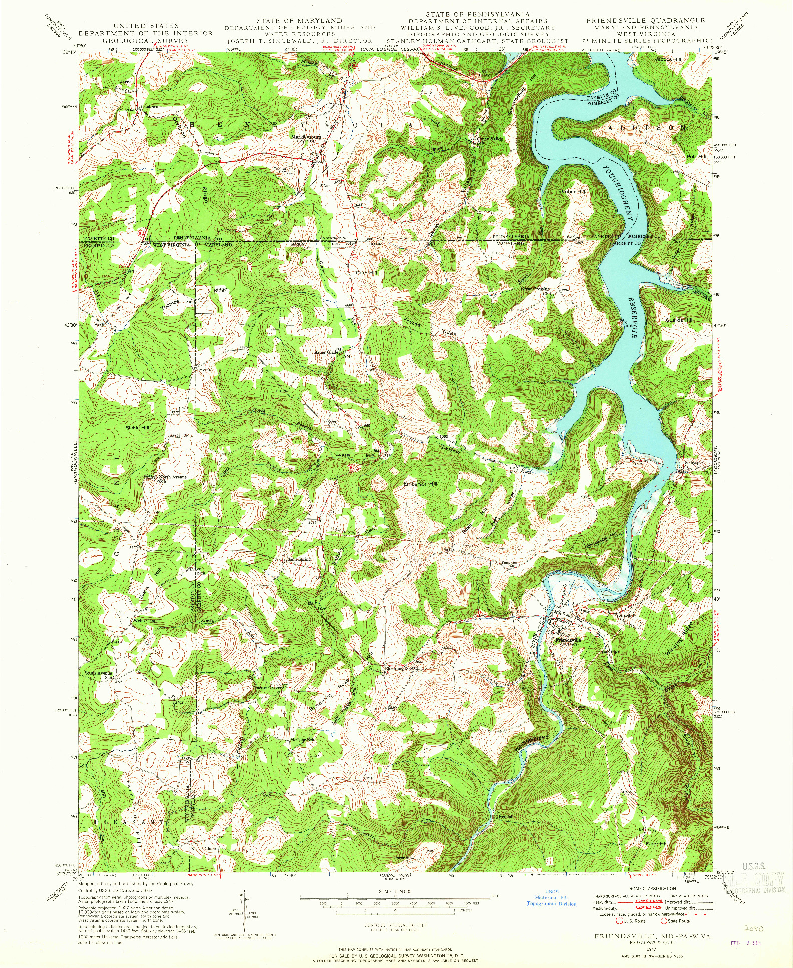 USGS 1:24000-SCALE QUADRANGLE FOR FRIENDSVILLE, MD 1947