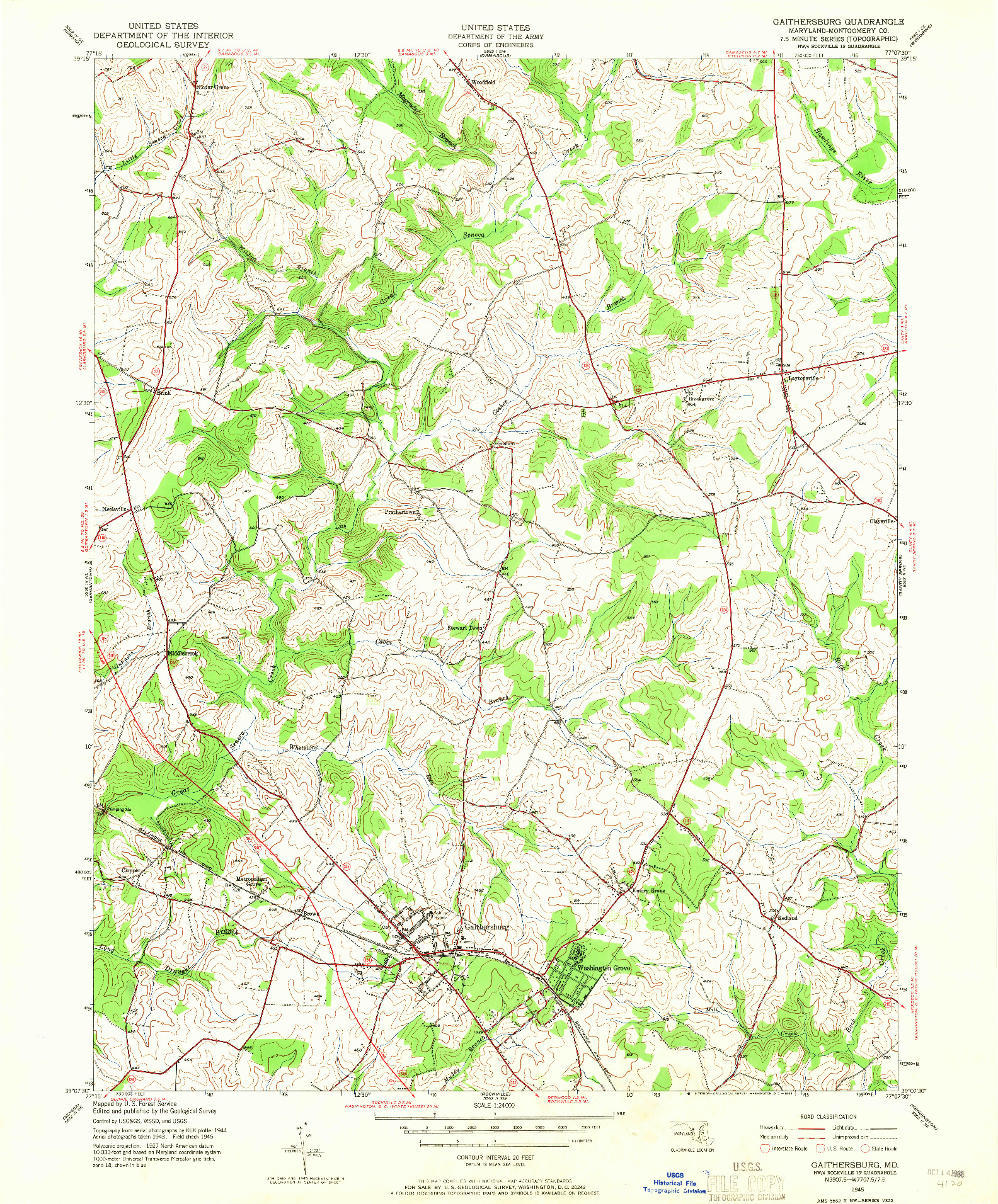 USGS 1:24000-SCALE QUADRANGLE FOR GAITHERSBURG, MD 1945
