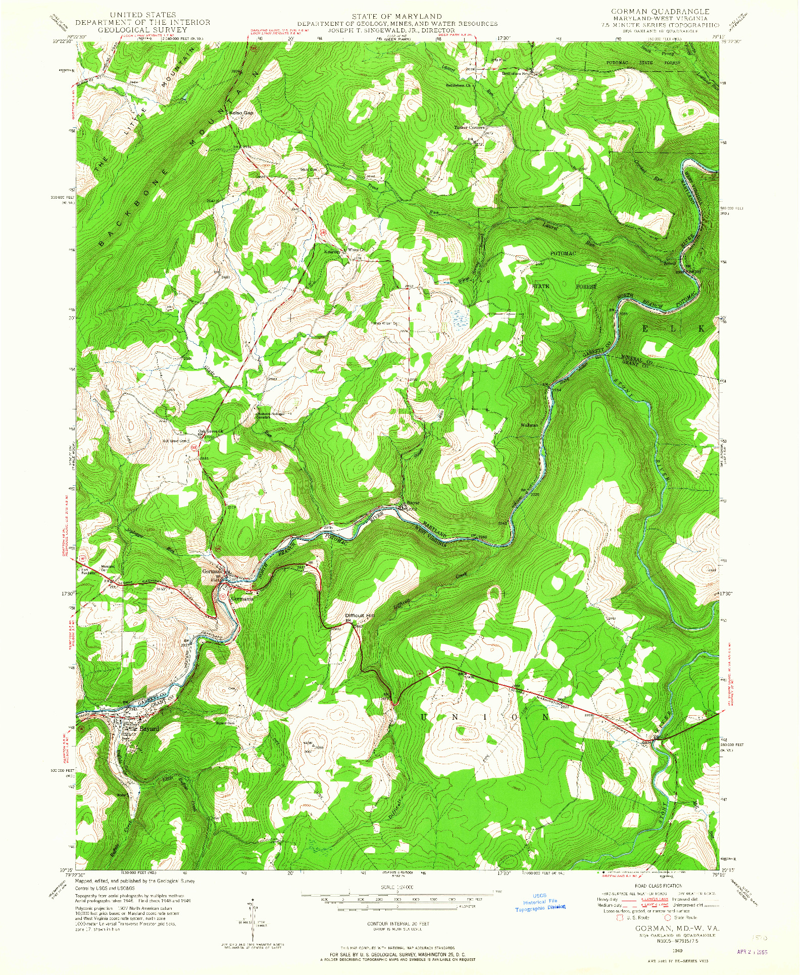 USGS 1:24000-SCALE QUADRANGLE FOR GORMAN, MD 1949