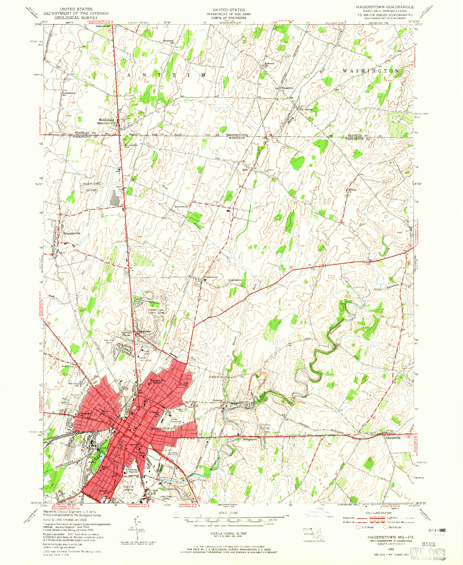 USGS 1:24000-SCALE QUADRANGLE FOR HAGERSTOWN, MD 1953