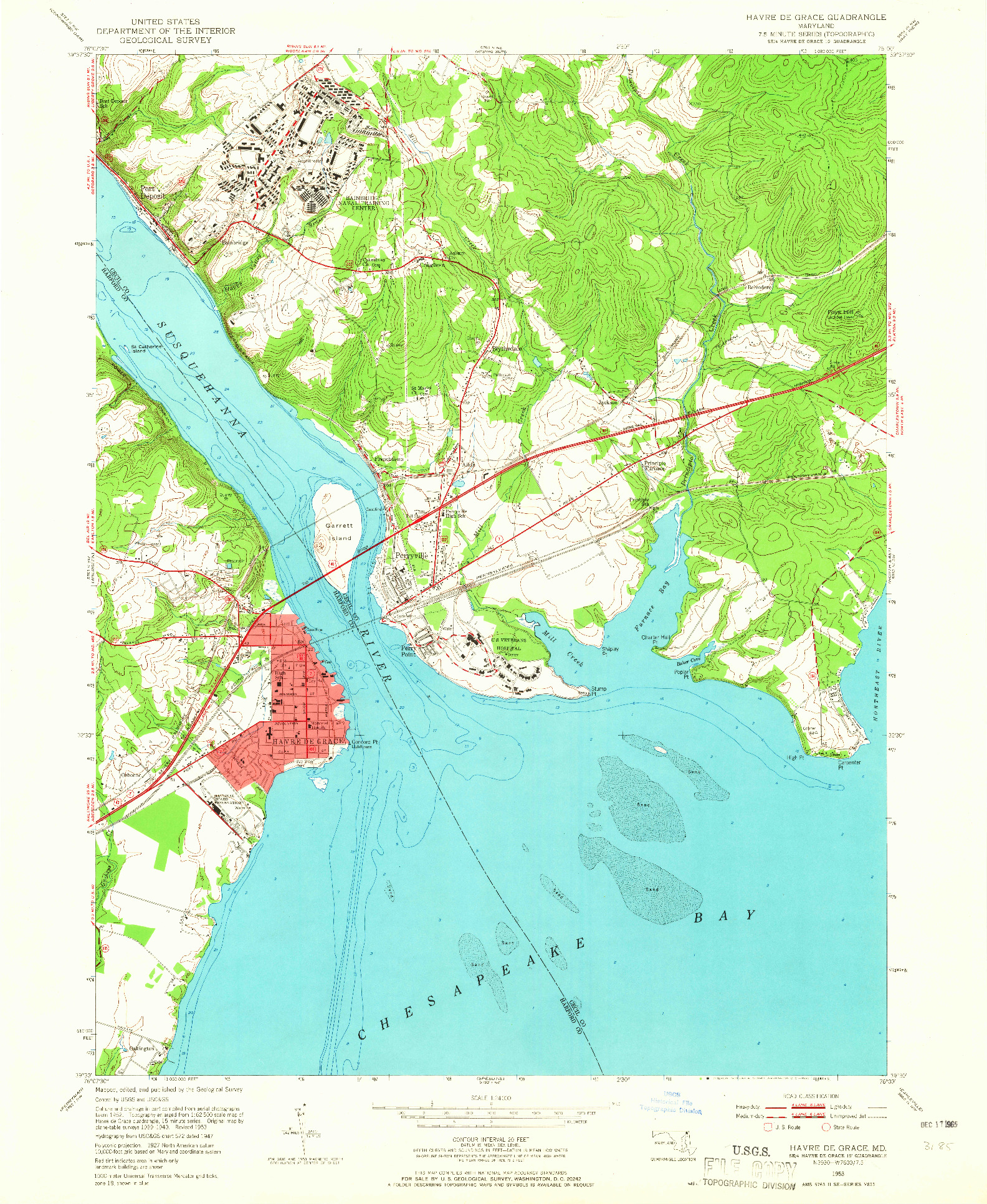 USGS 1:24000-SCALE QUADRANGLE FOR HAVRE DE GRACE, MD 1953