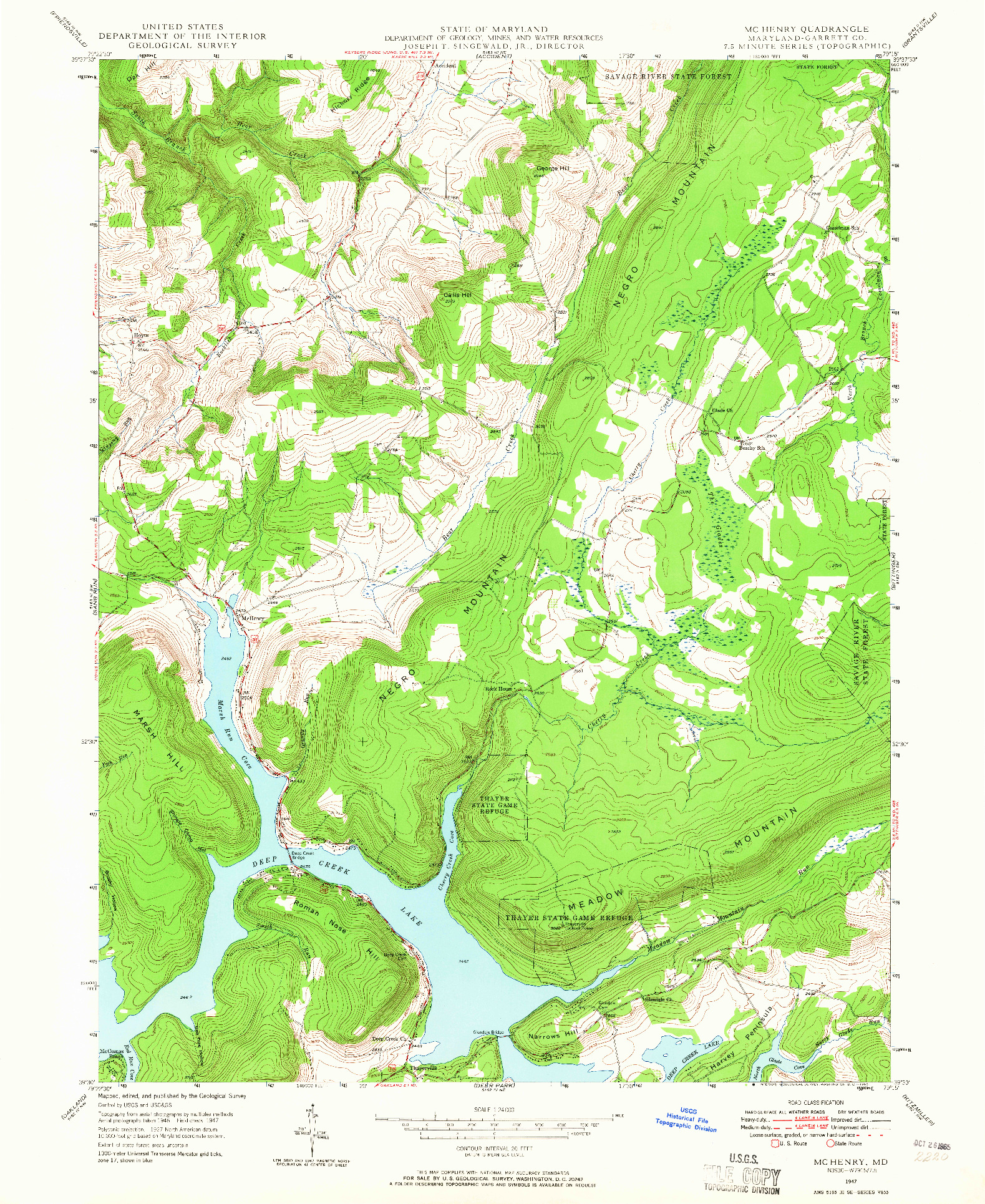 USGS 1:24000-SCALE QUADRANGLE FOR MCHENRY, MD 1947