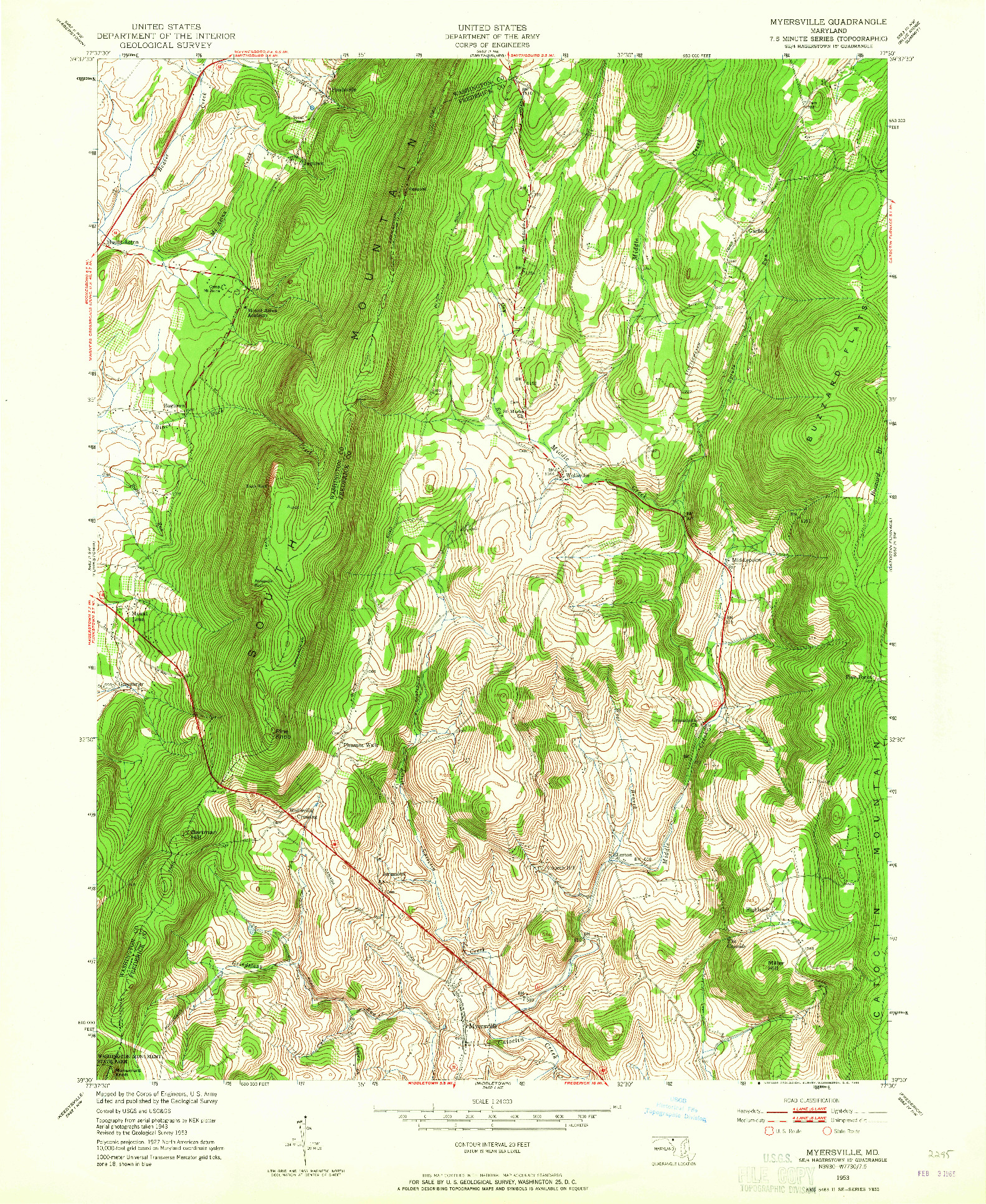USGS 1:24000-SCALE QUADRANGLE FOR MYERSVILLE, MD 1953