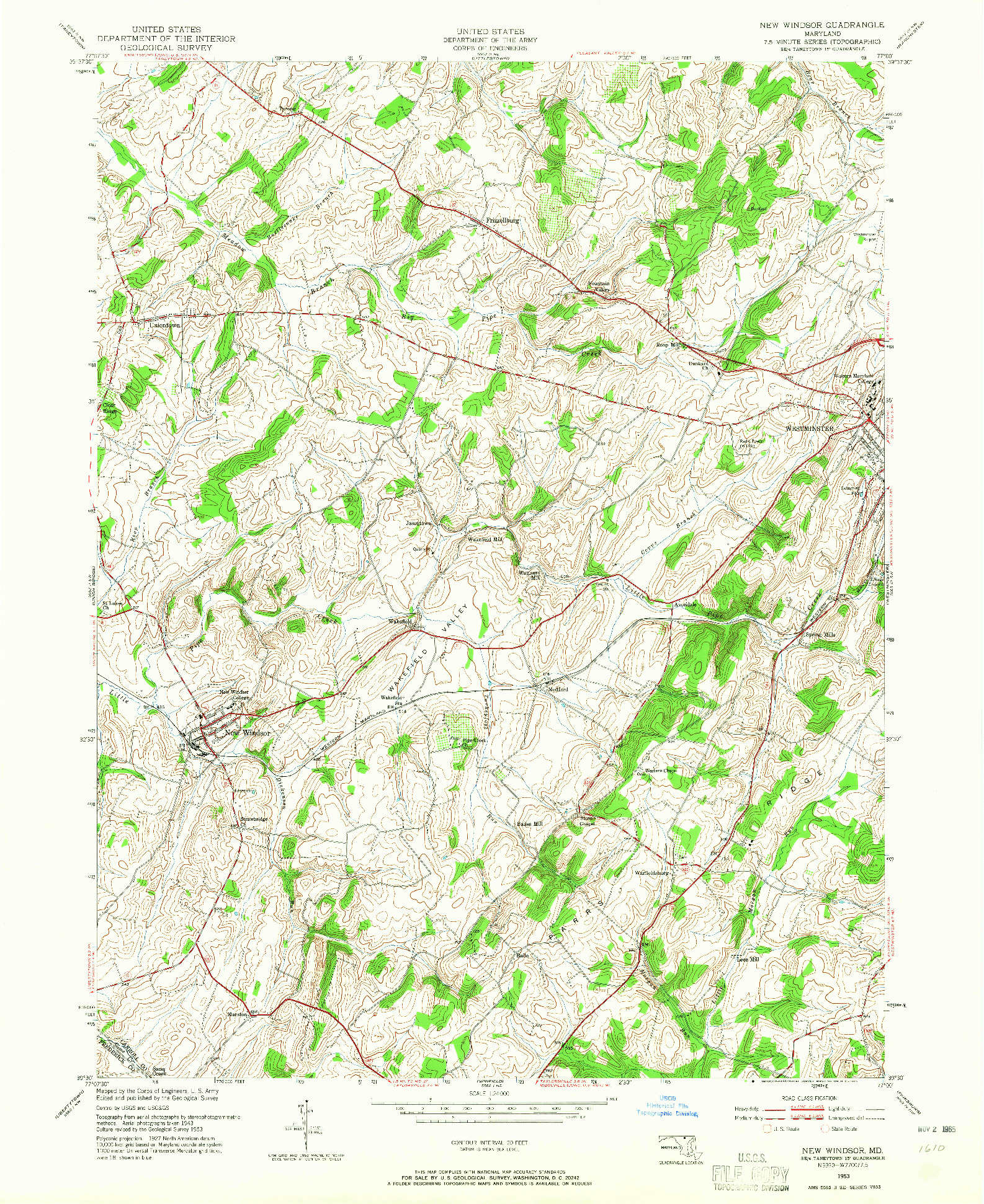 USGS 1:24000-SCALE QUADRANGLE FOR NEW WINDSOR, MD 1953