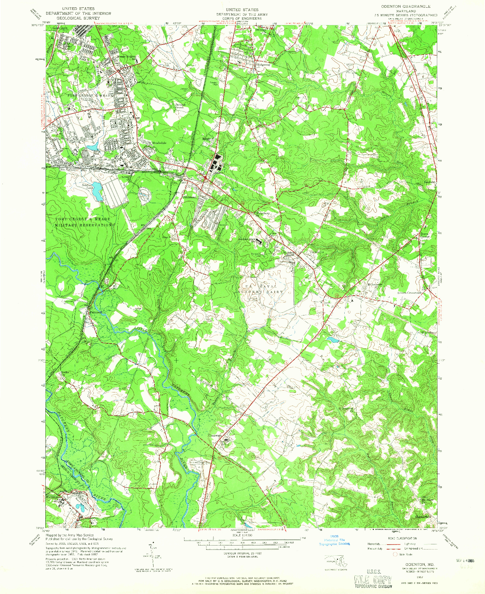 USGS 1:24000-SCALE QUADRANGLE FOR ODENTON, MD 1957