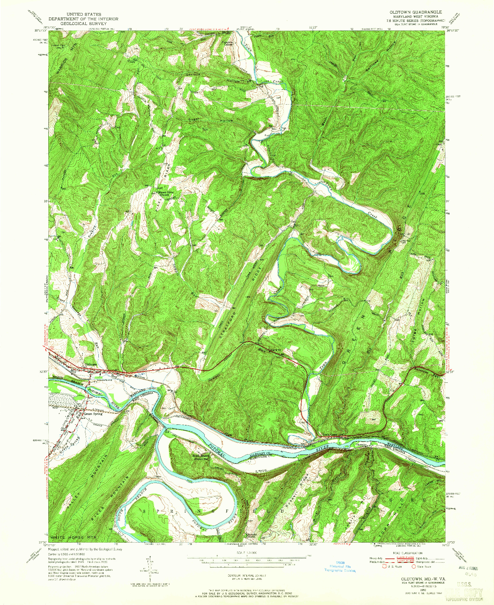 USGS 1:24000-SCALE QUADRANGLE FOR OLDTOWN, MD 1950