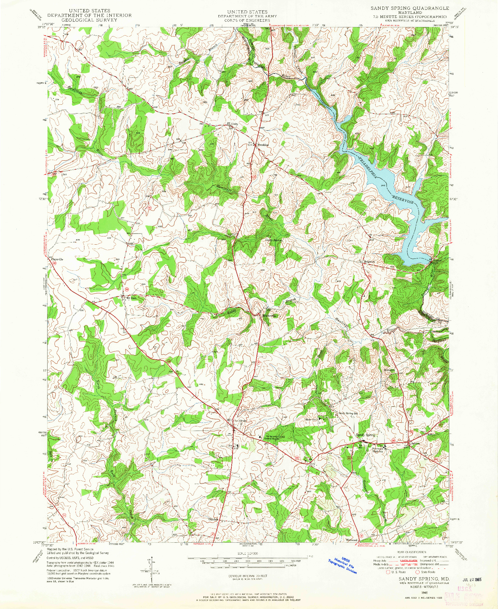 USGS 1:24000-SCALE QUADRANGLE FOR SANDY SPRING, MD 1945