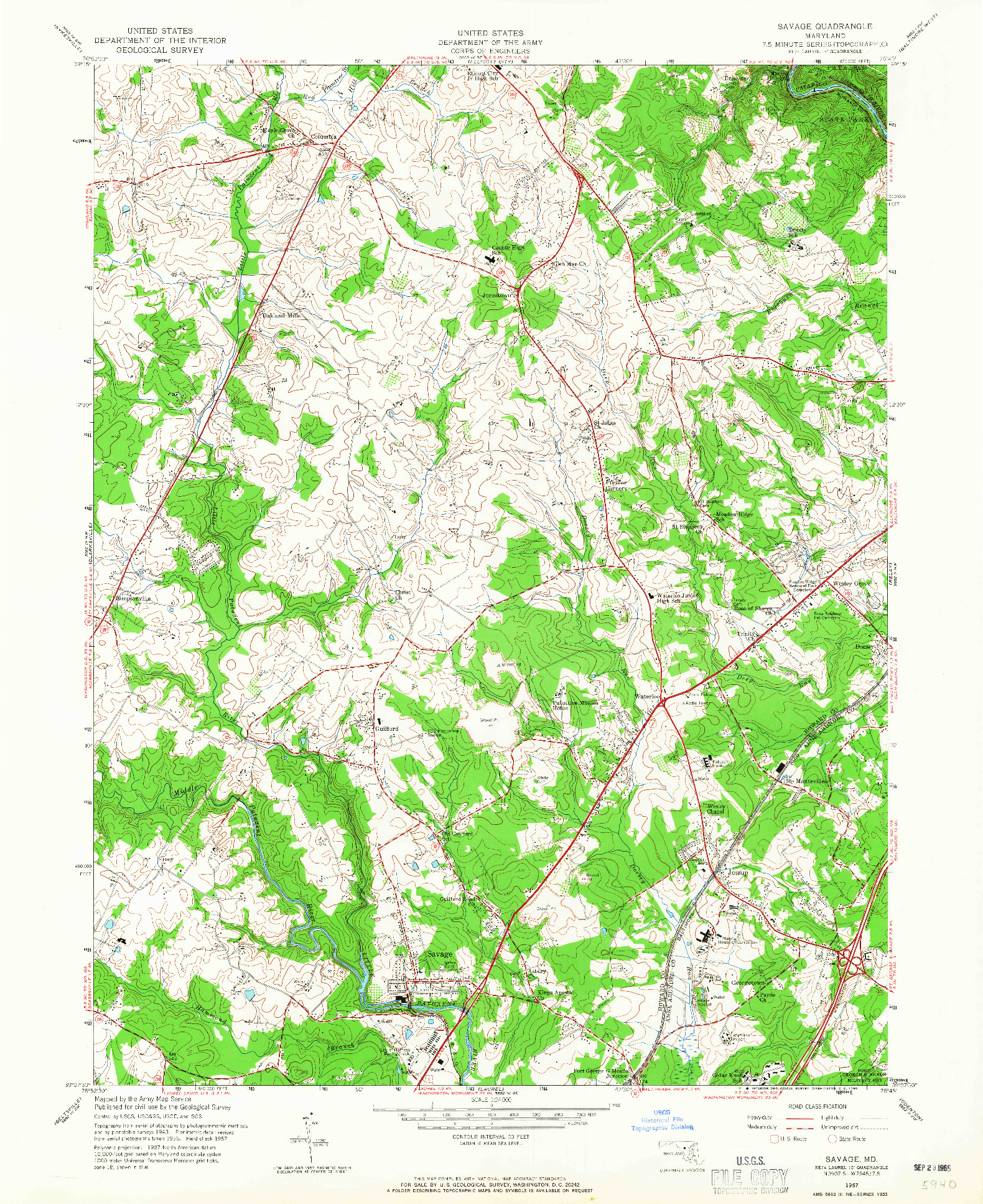 USGS 1:24000-SCALE QUADRANGLE FOR SAVAGE, MD 1957