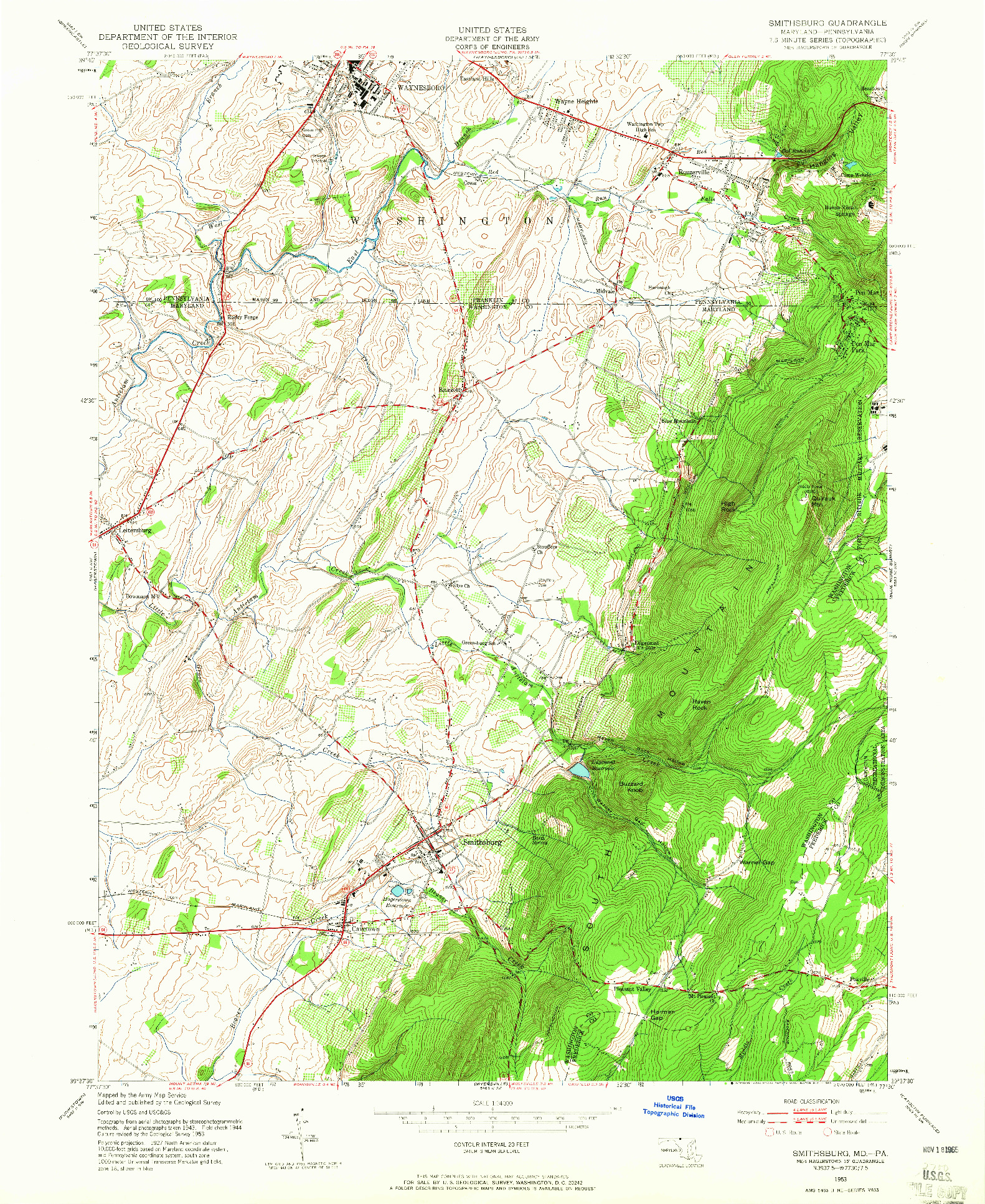 USGS 1:24000-SCALE QUADRANGLE FOR SMITHSBURG, MD 1953