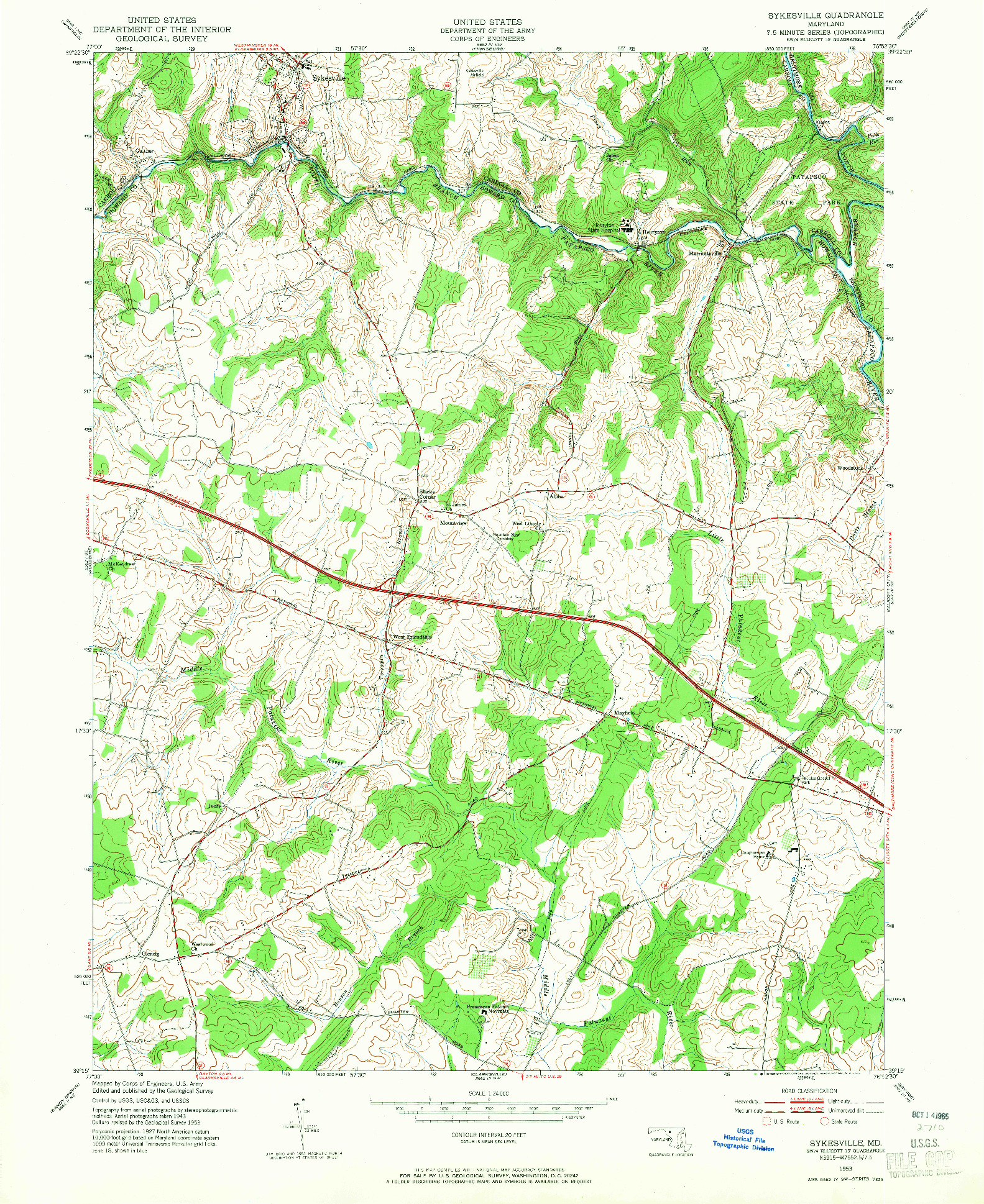 USGS 1:24000-SCALE QUADRANGLE FOR SYKESVILLE, MD 1953