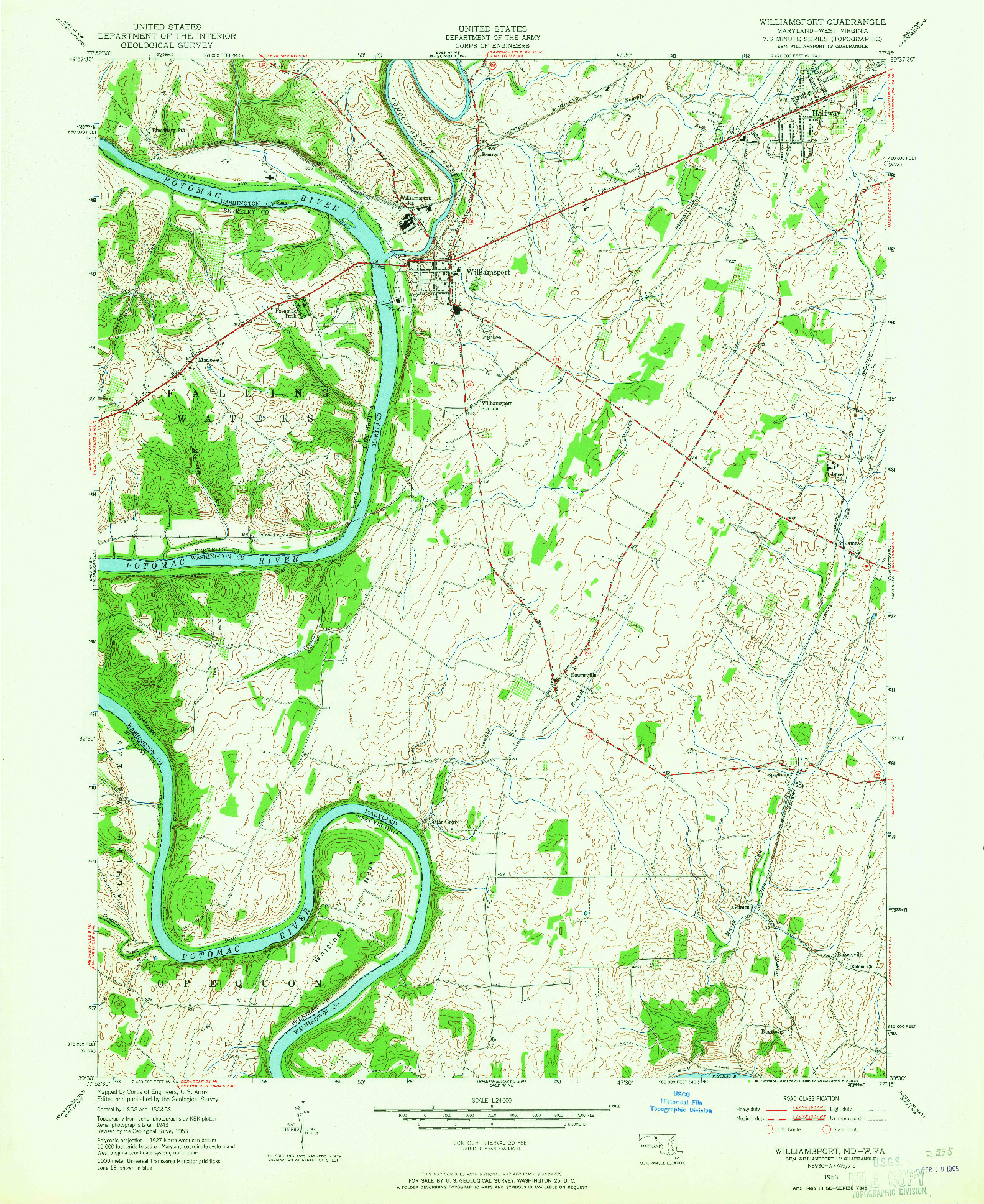 USGS 1:24000-SCALE QUADRANGLE FOR WILLIAMSPORT, MD 1953
