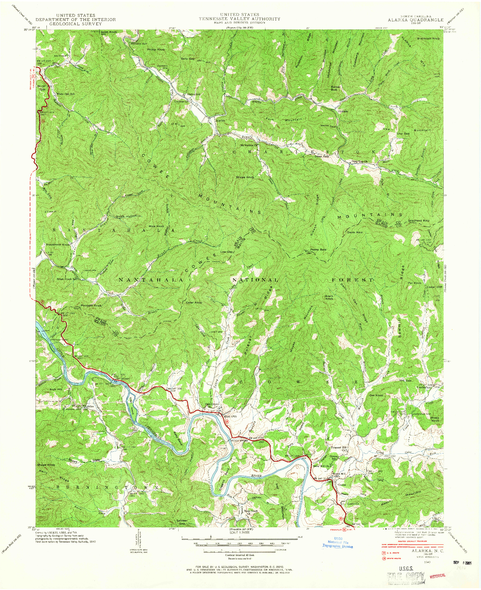 USGS 1:24000-SCALE QUADRANGLE FOR ALARKA, NC 1940