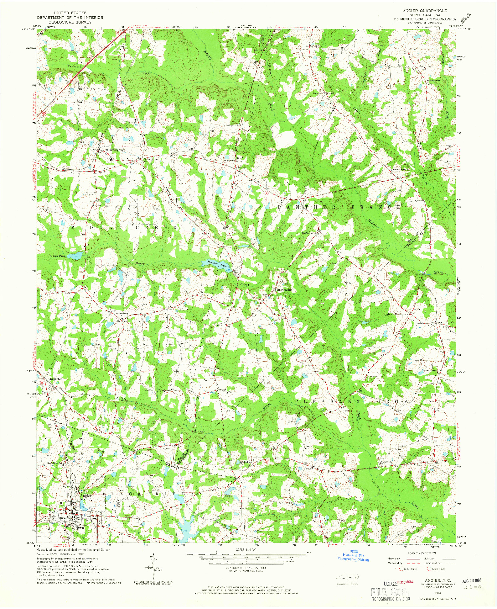 USGS 1:24000-SCALE QUADRANGLE FOR ANGIER, NC 1964