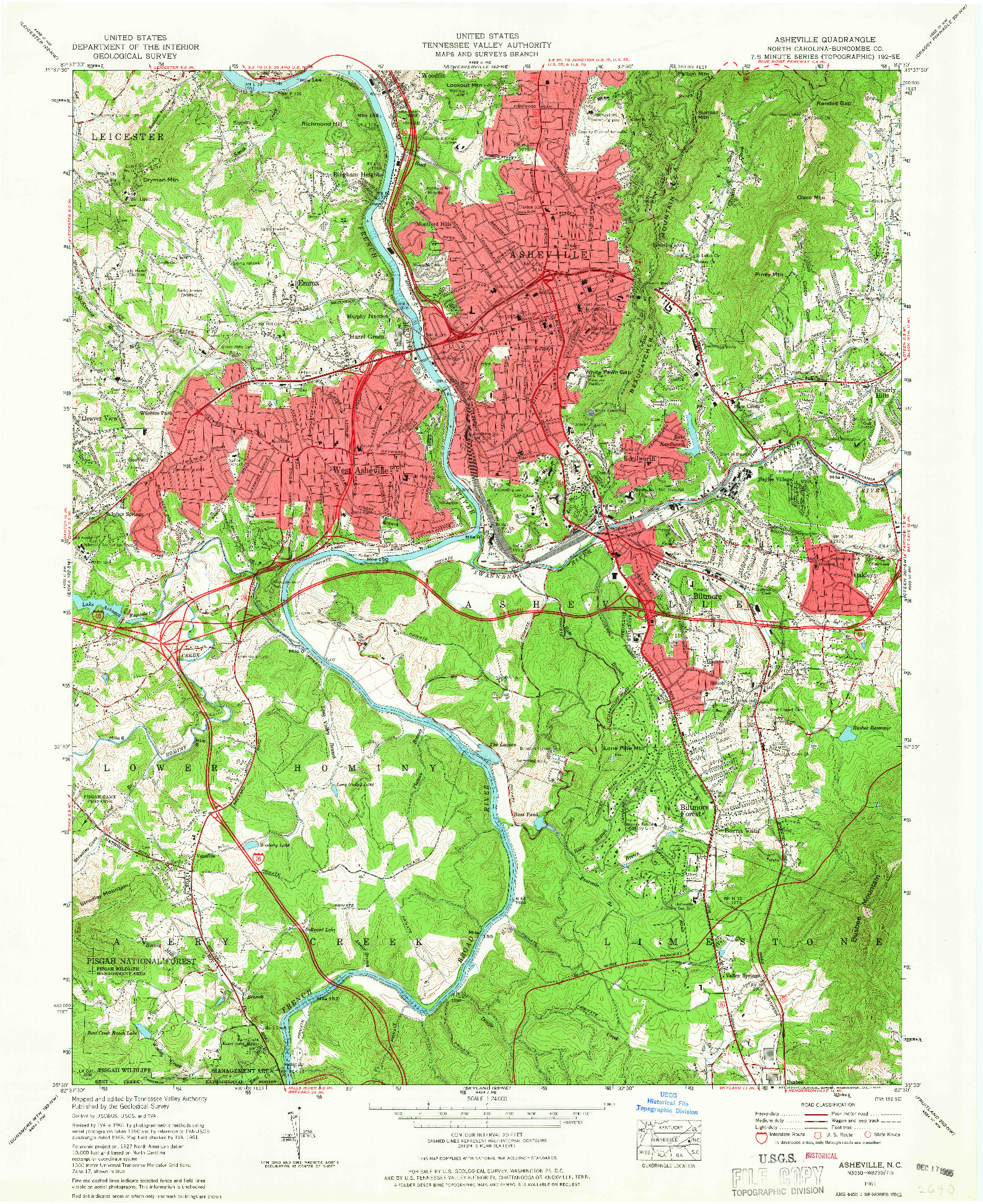 USGS 1:24000-SCALE QUADRANGLE FOR ASHEVILLE, NC 1961