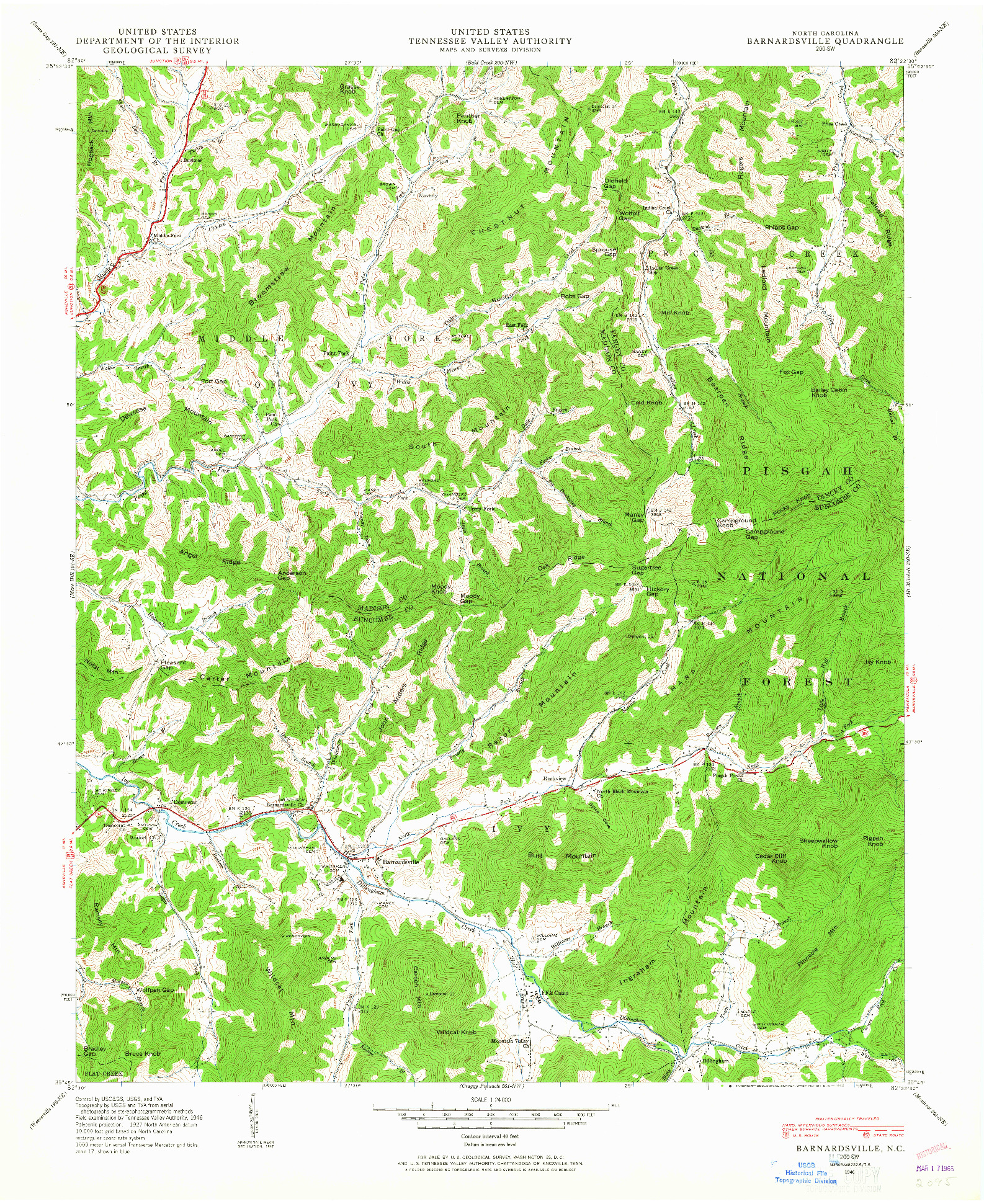 USGS 1:24000-SCALE QUADRANGLE FOR BARNARDSVILLE, NC 1946