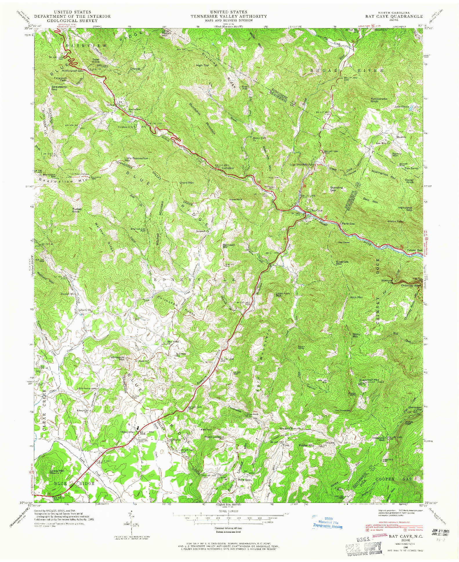 USGS 1:24000-SCALE QUADRANGLE FOR BAT CAVE, NC 1946