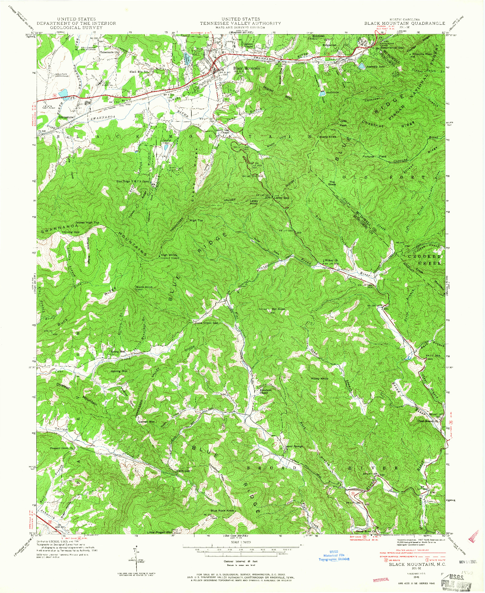 USGS 1:24000-SCALE QUADRANGLE FOR BLACK MOUNTAIN, NC 1941