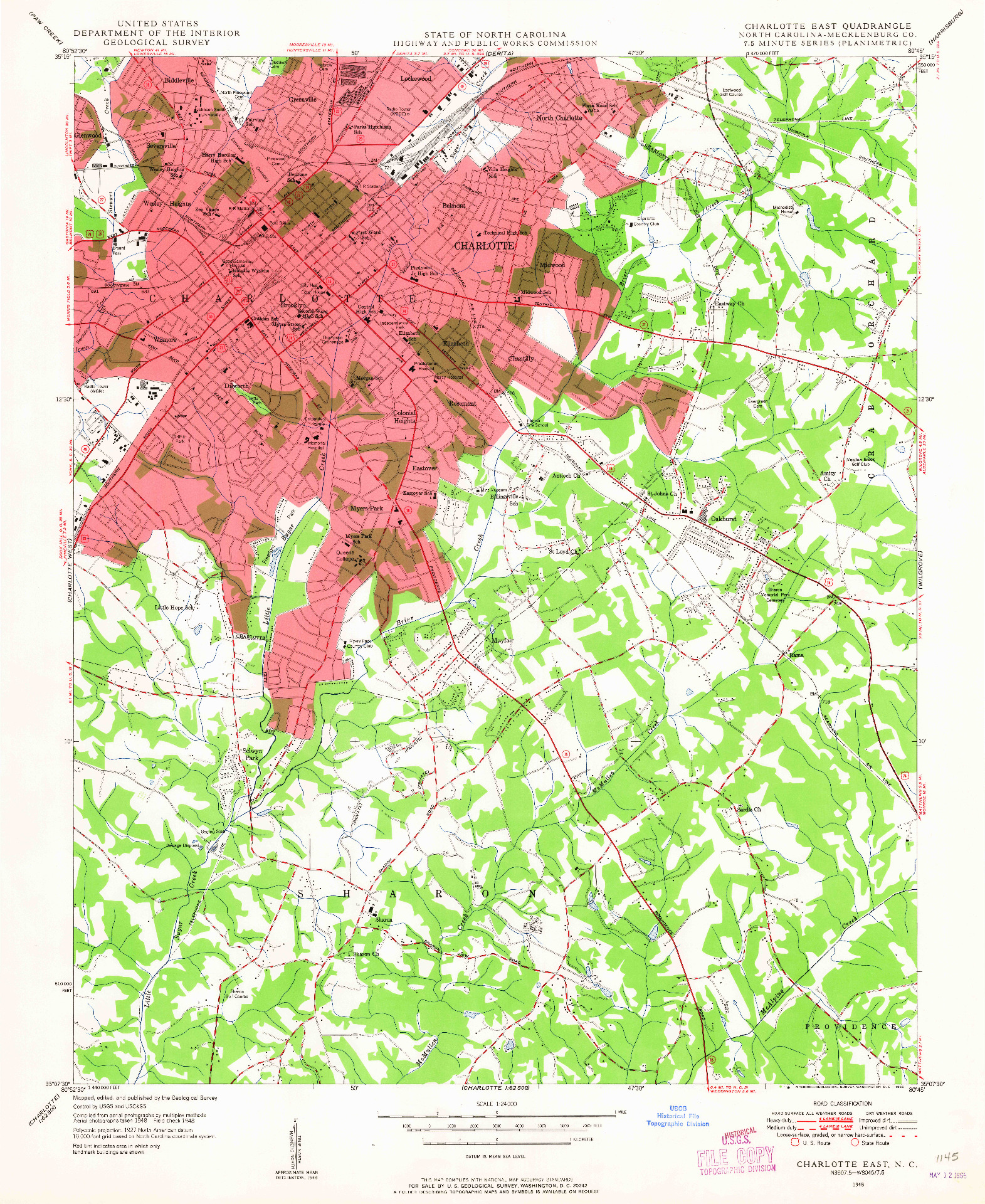 USGS 1:24000-SCALE QUADRANGLE FOR CHARLOTTE EAST, NC 1948