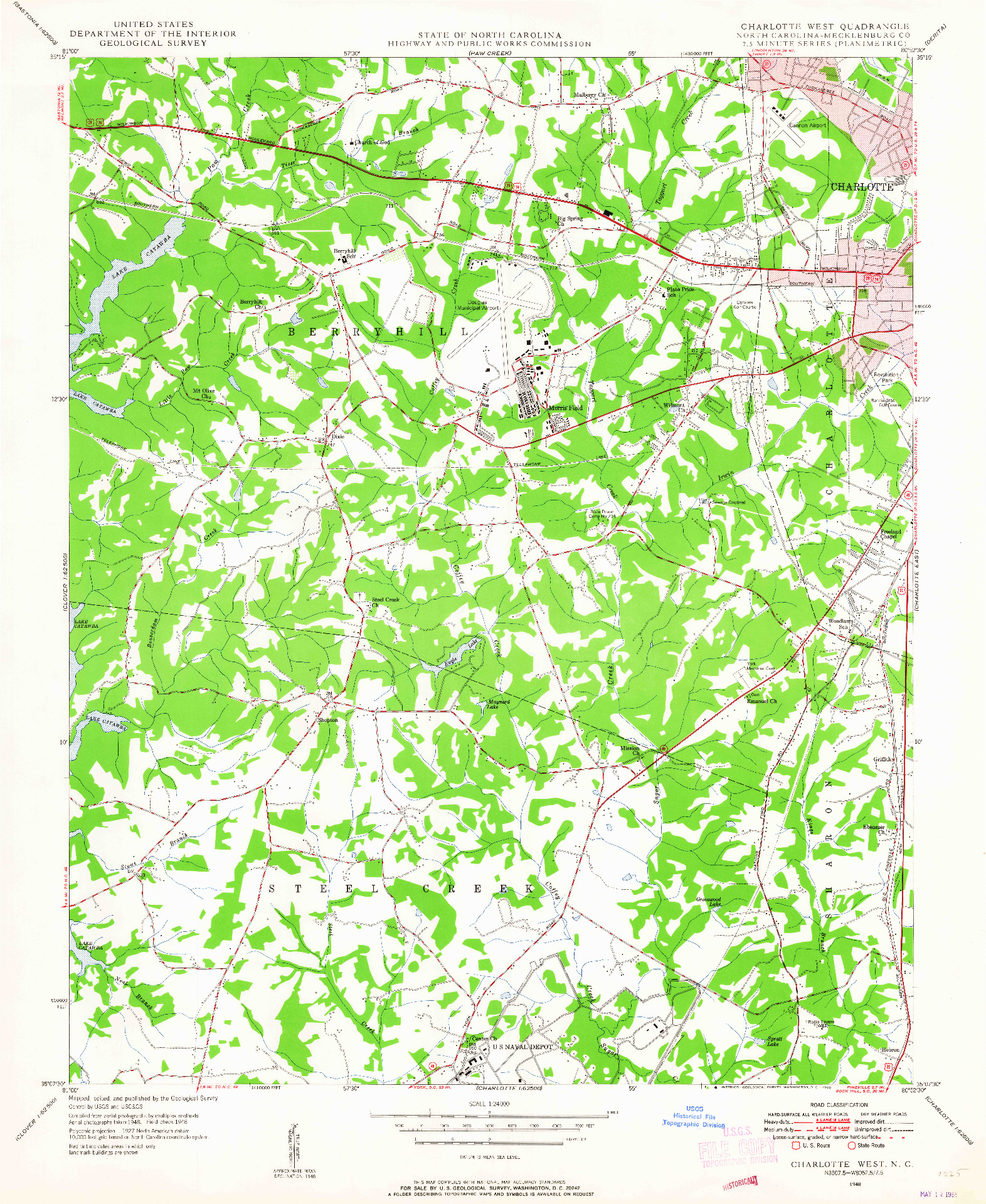 USGS 1:24000-SCALE QUADRANGLE FOR CHARLOTTE WEST, NC 1948