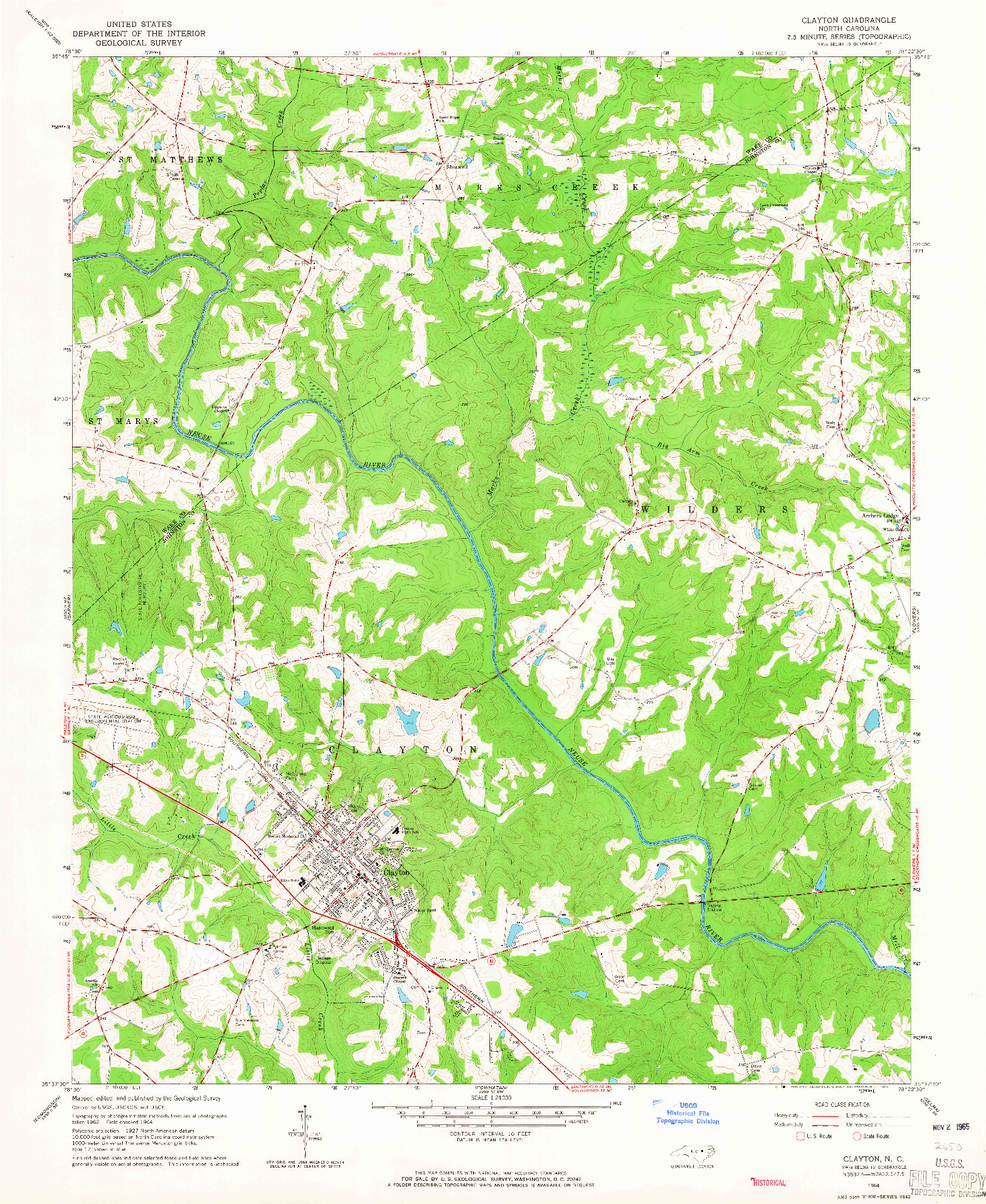 USGS 1:24000-SCALE QUADRANGLE FOR CLAYTON, NC 1964